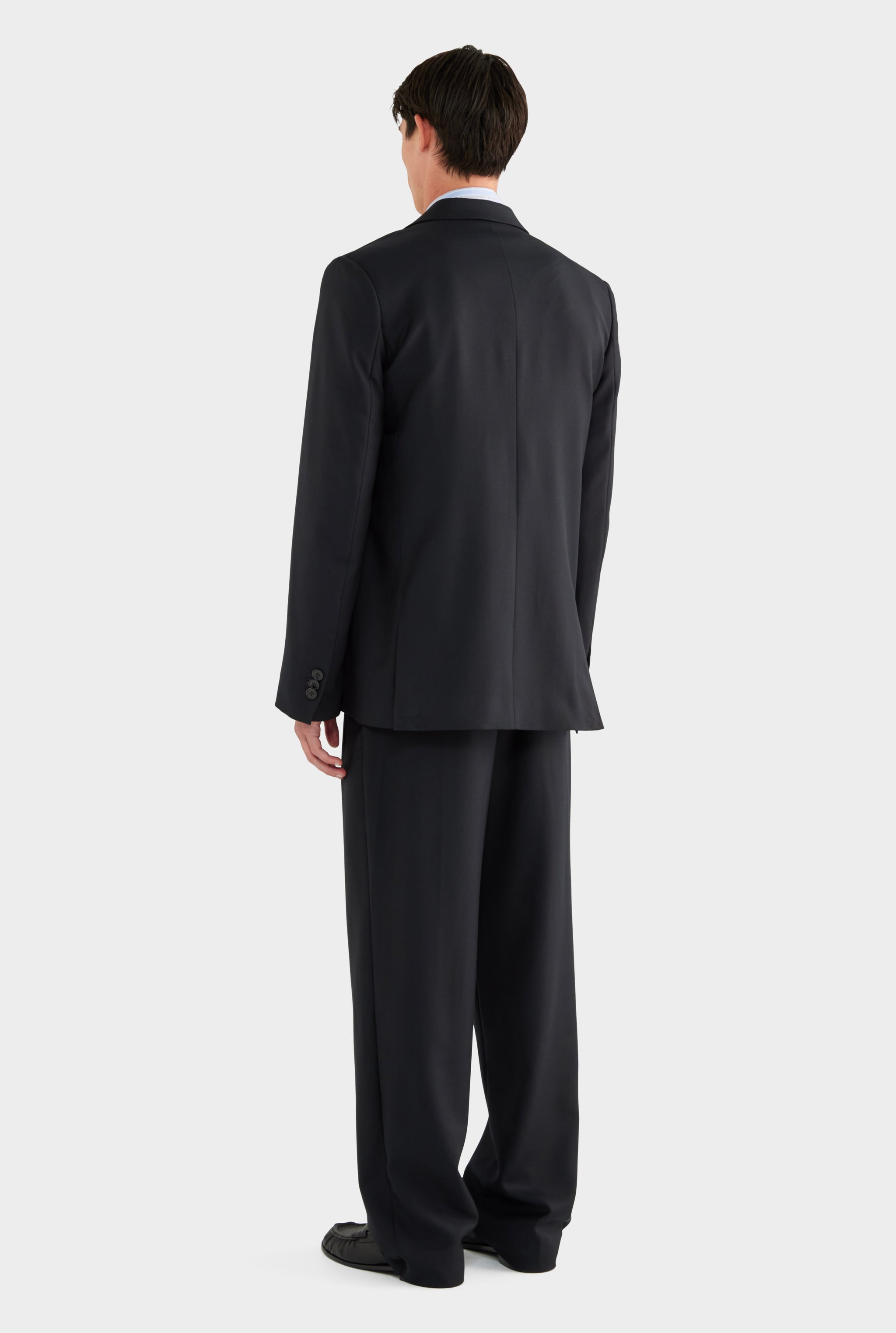 Tailored Wool Double Breasted Suit Jacket - Black - 100% Wool / Black / XS
