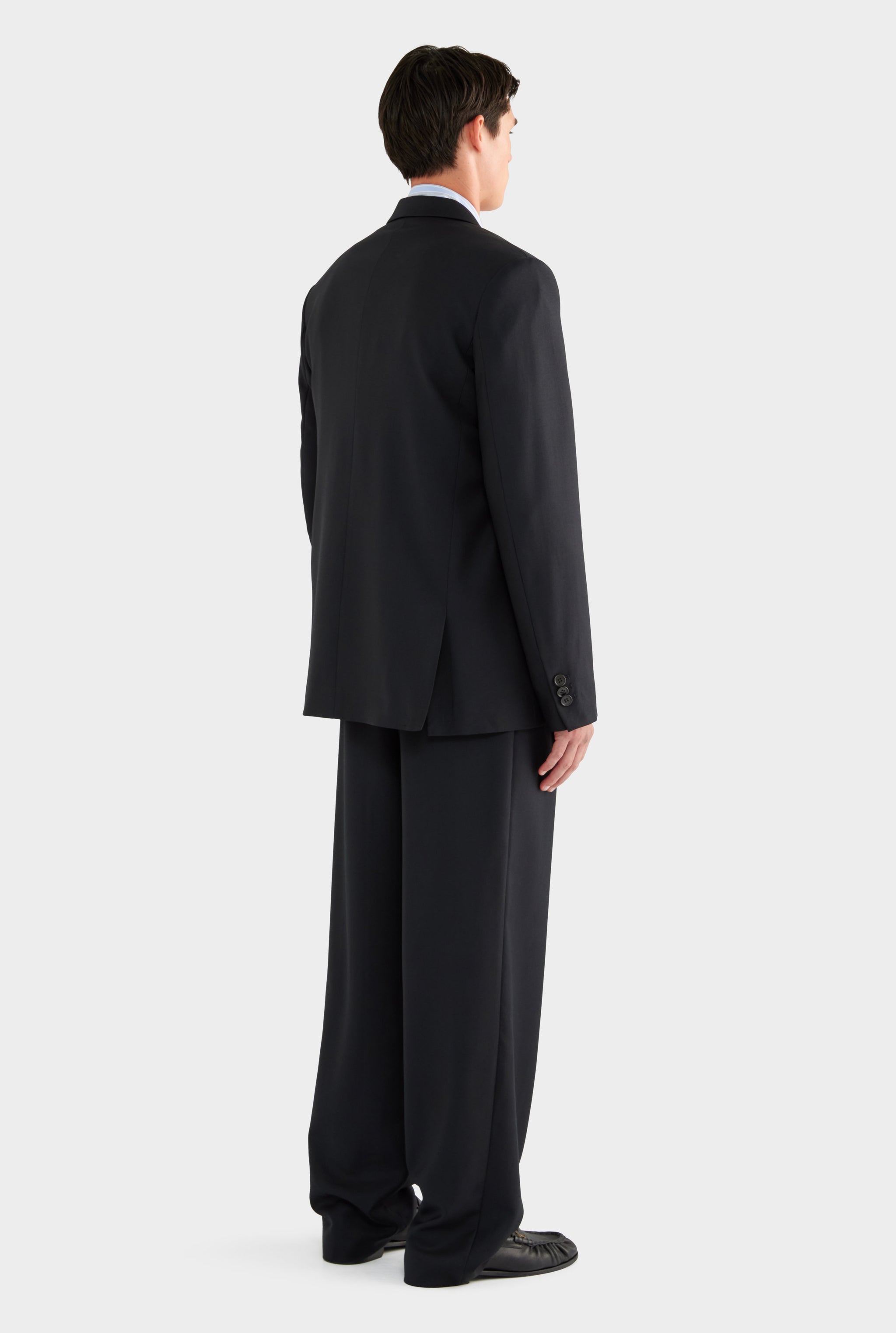Tailored Wool Double Breasted Suit Jacket - Black - 100% Wool / Black / XS