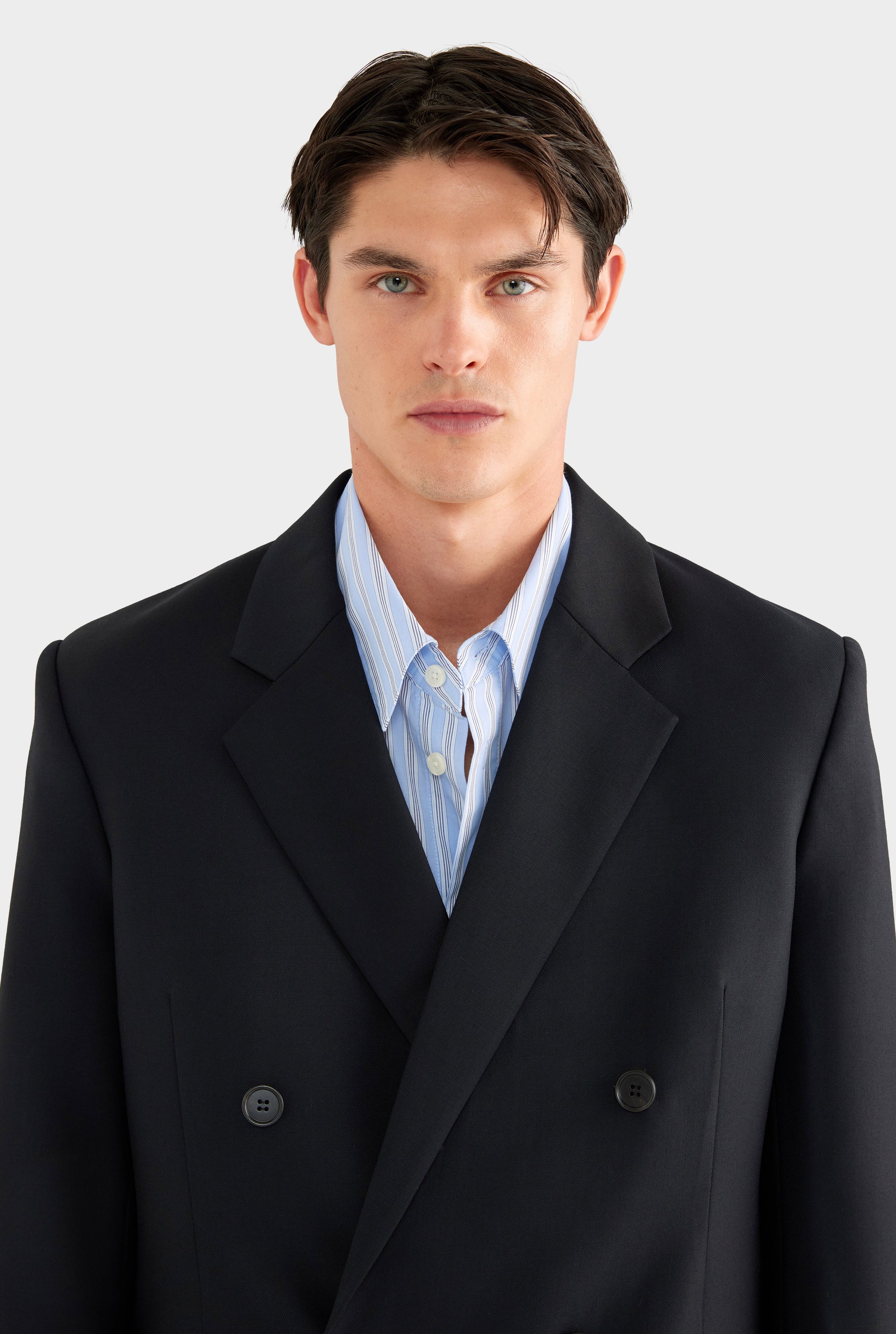 Tailored Wool Double Breasted Suit Jacket - Black - 100% Wool / Black / XS