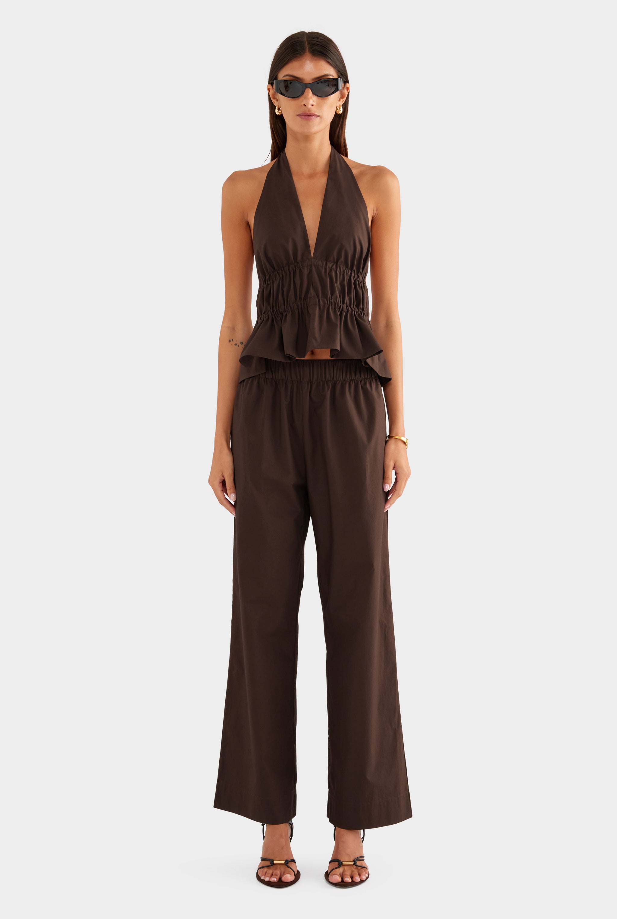 Cotton Poplin Halter Top - Dark Chocolate - XS