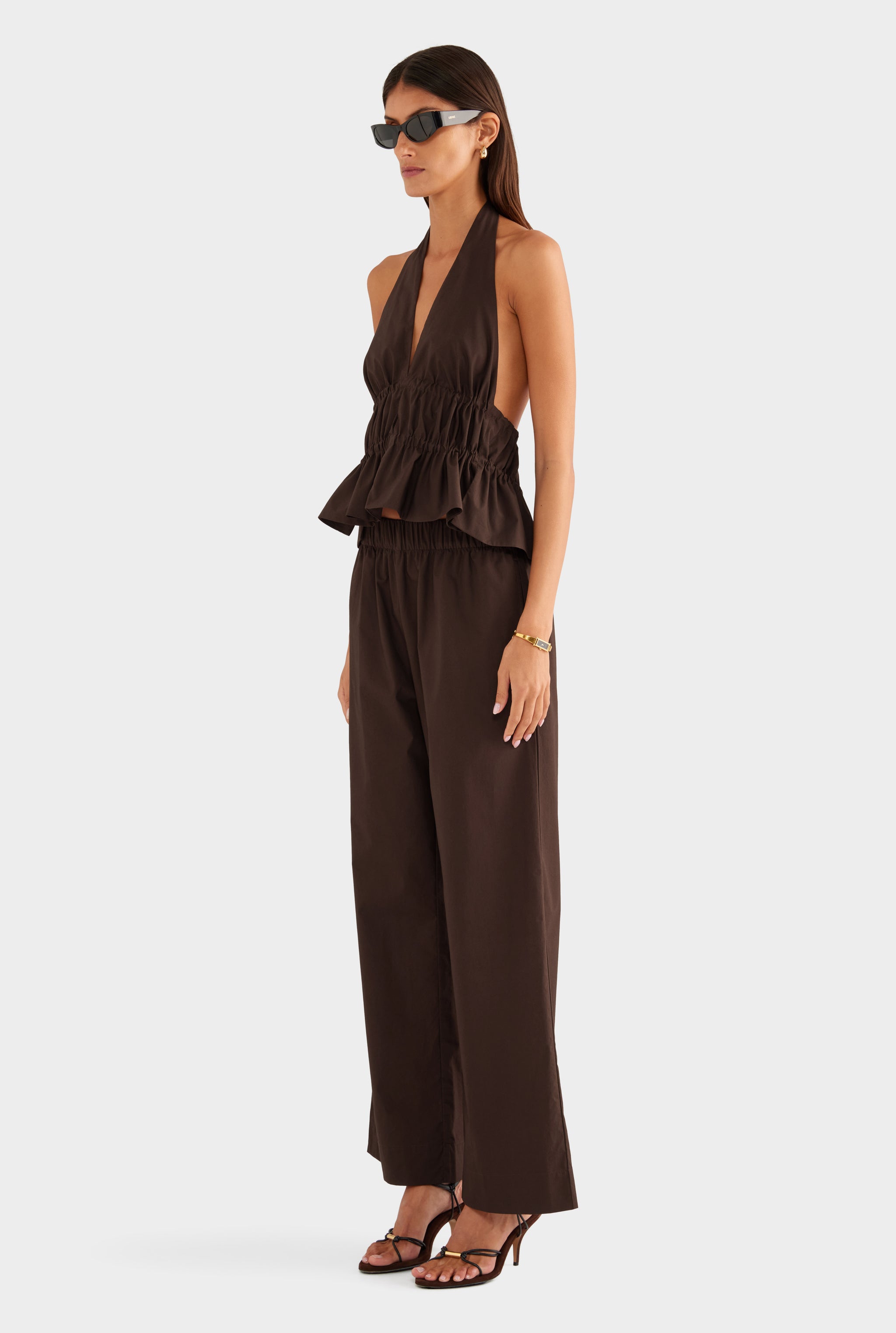 Cotton Poplin Halter Top - Dark Chocolate - XS
