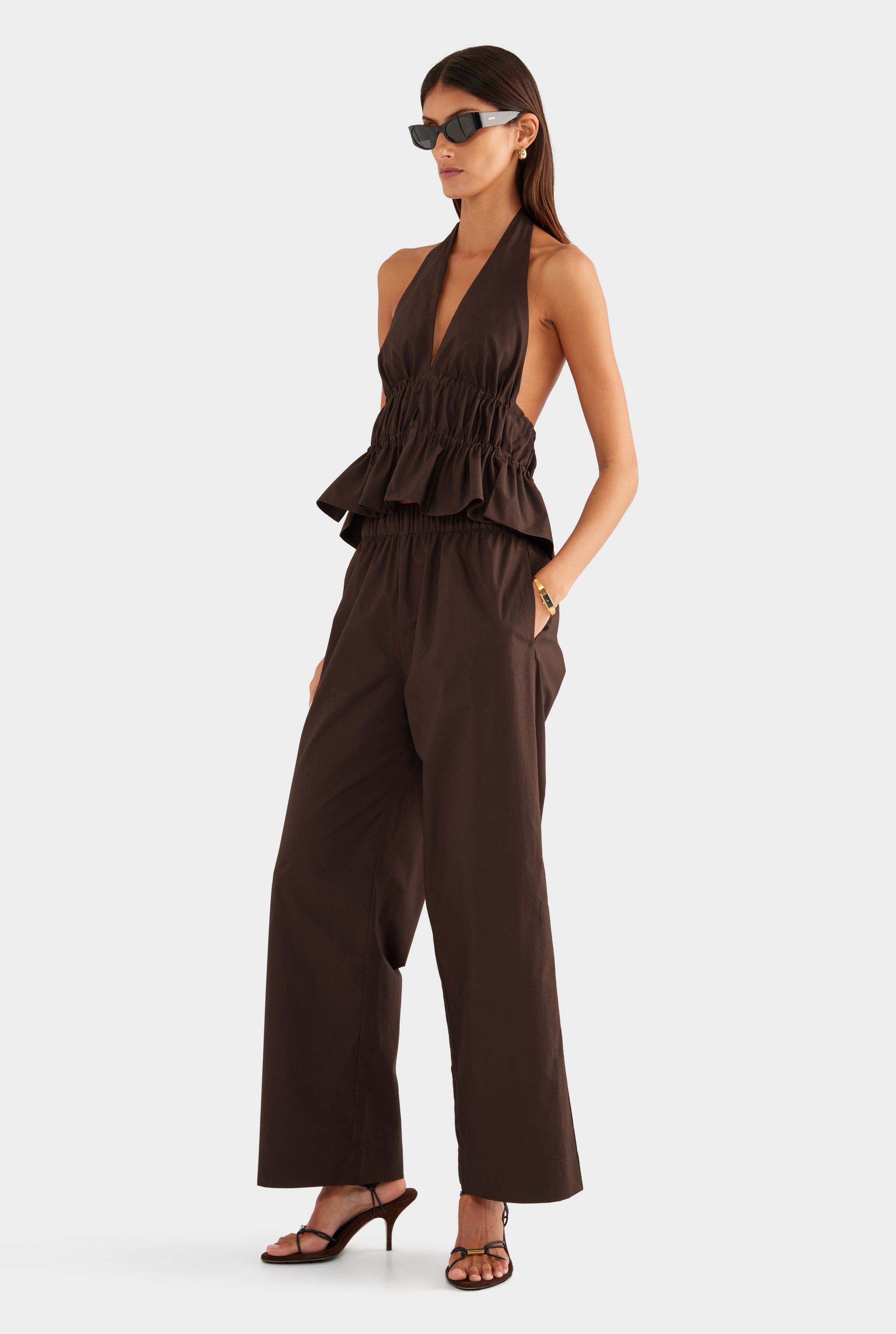 Cotton Poplin Halter Top - Dark Chocolate - XS