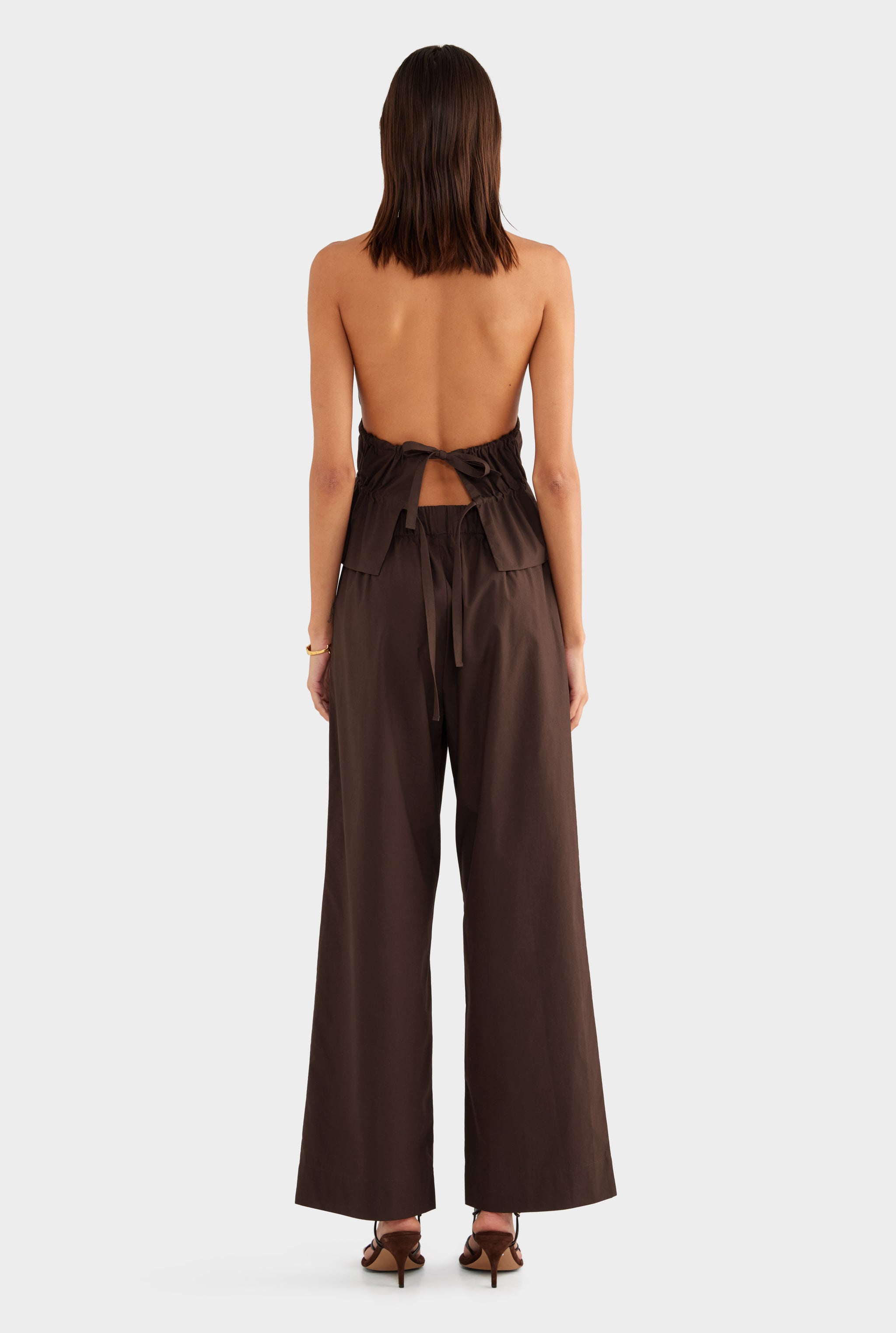 Cotton Poplin Halter Top - Dark Chocolate - XS