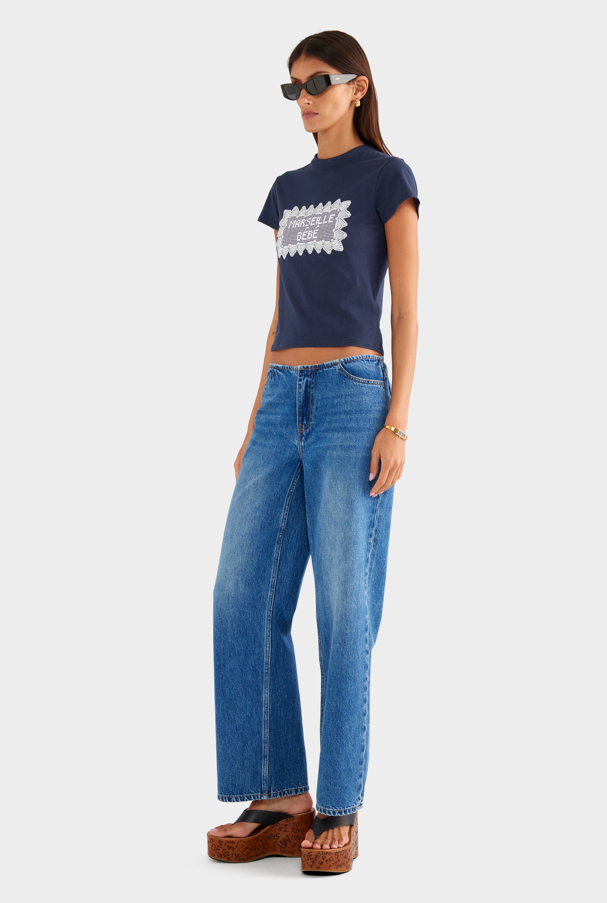Lightweight Cotton Baby Tee - Navy/Marseille Doily - XS
