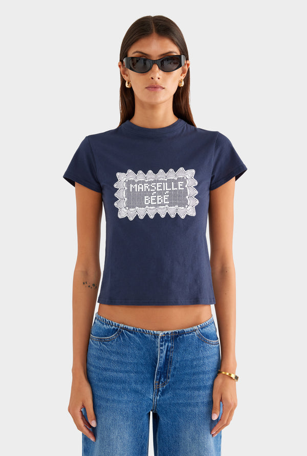 Lightweight Cotton Baby Tee - Navy/Marseille Doily - XS