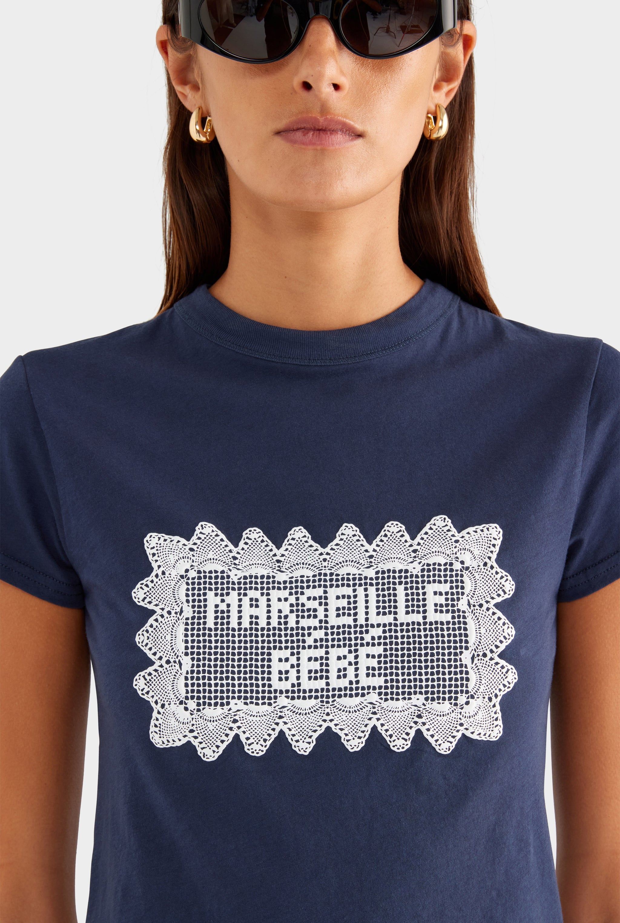 Lightweight Cotton Baby Tee - Navy/Marseille Doily - XS