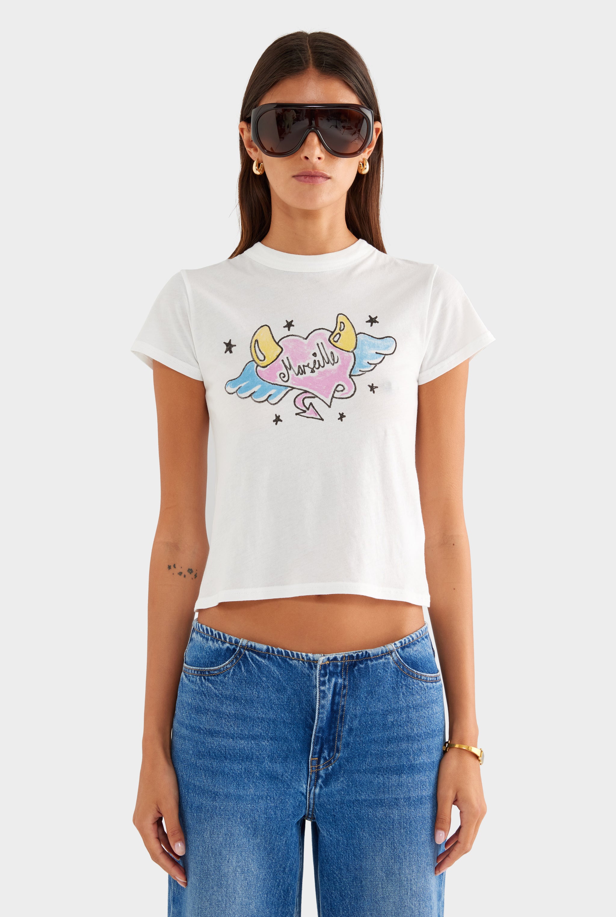 Lightweight Cotton Baby Tee - Off White/Marseille Heart - XS