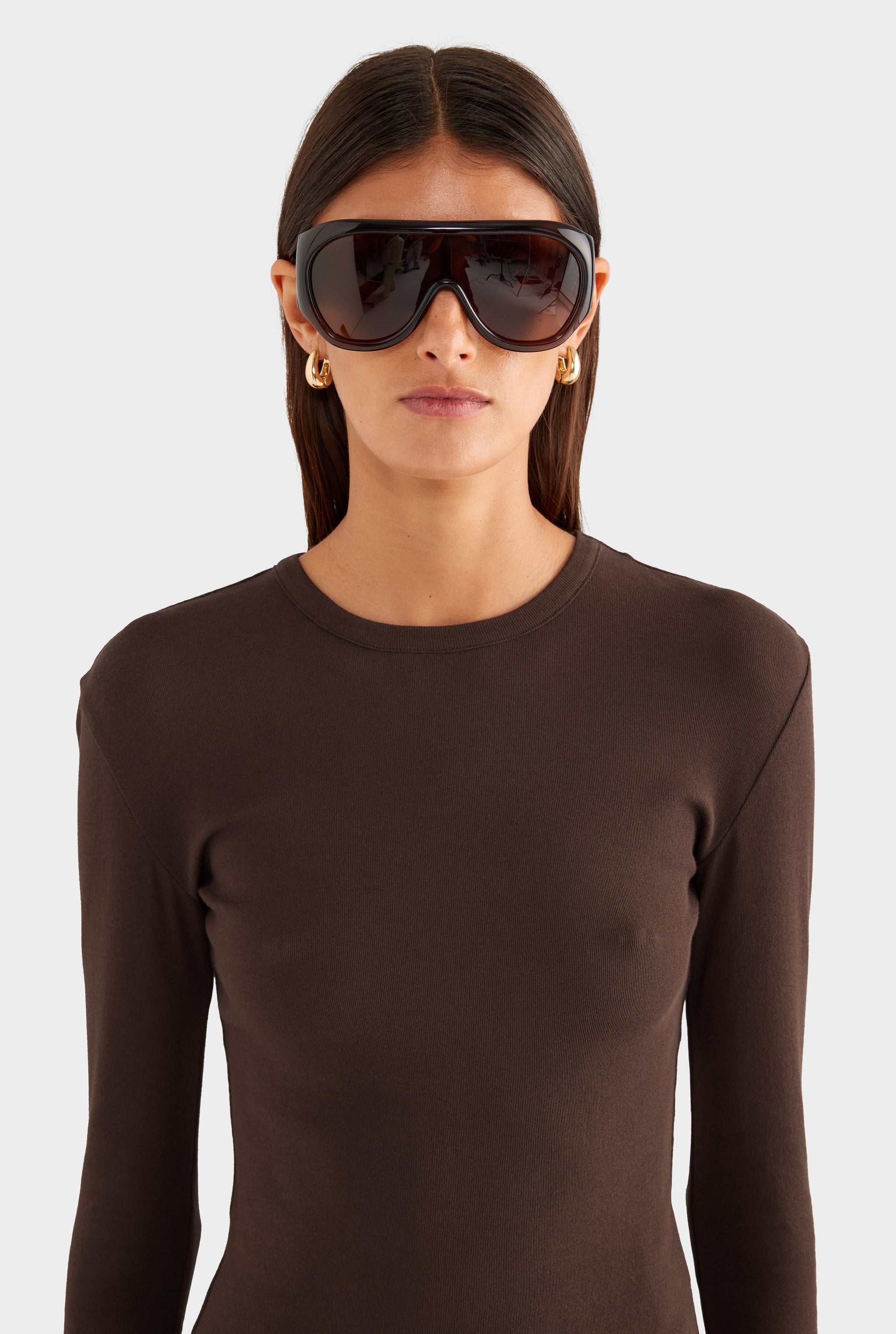 Cotton Rib Long Sleeve Tee - Dark Chocolate - XS