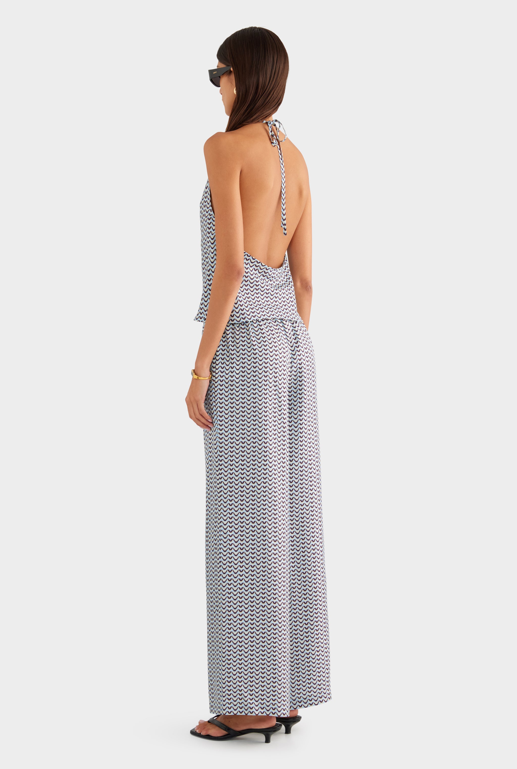 Relaxed Silk Drawstring Pant - Blue/Plum/Butter V Monogram - XS