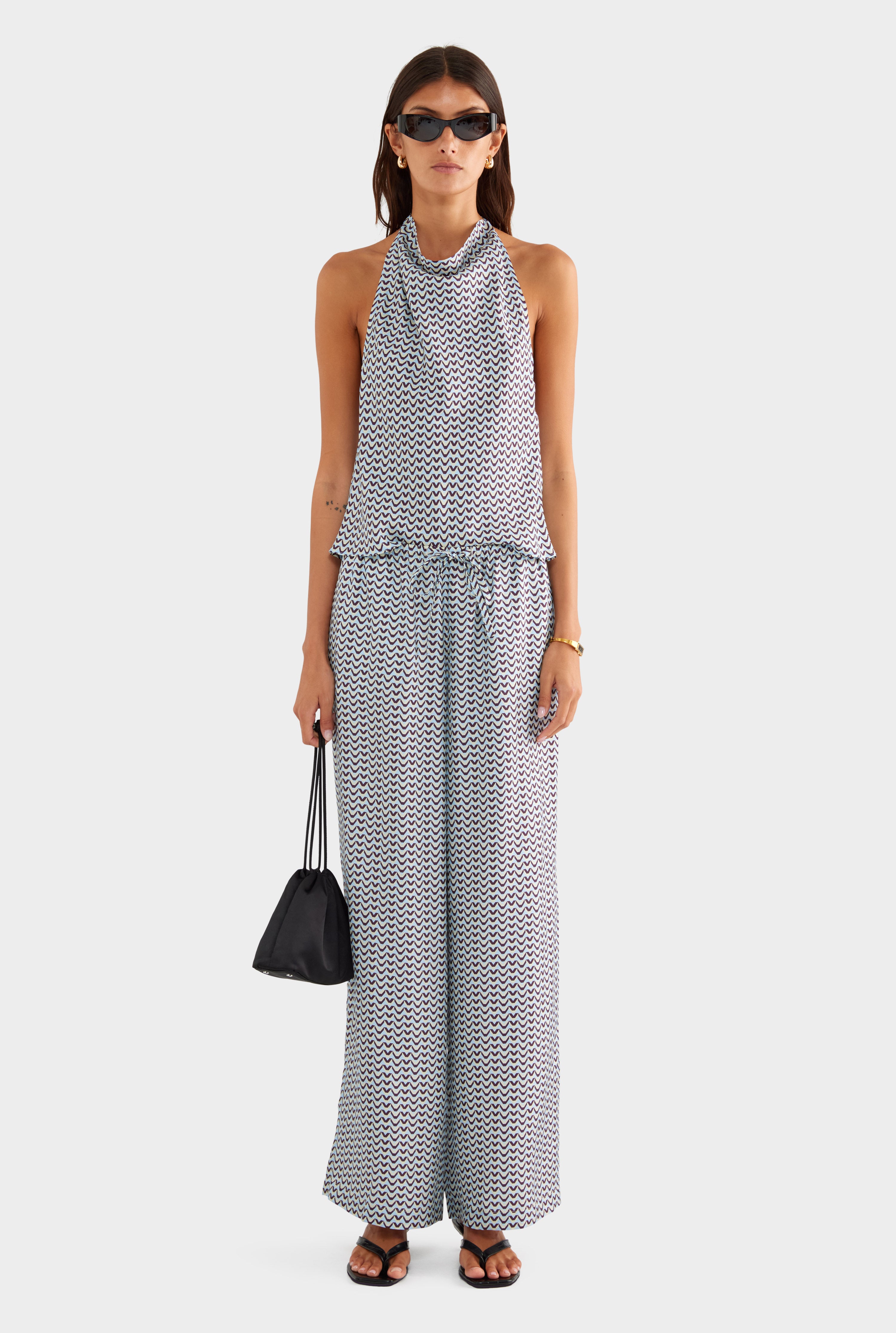 Relaxed Silk Drawstring Pant - Blue/Plum/Butter V Monogram - XS