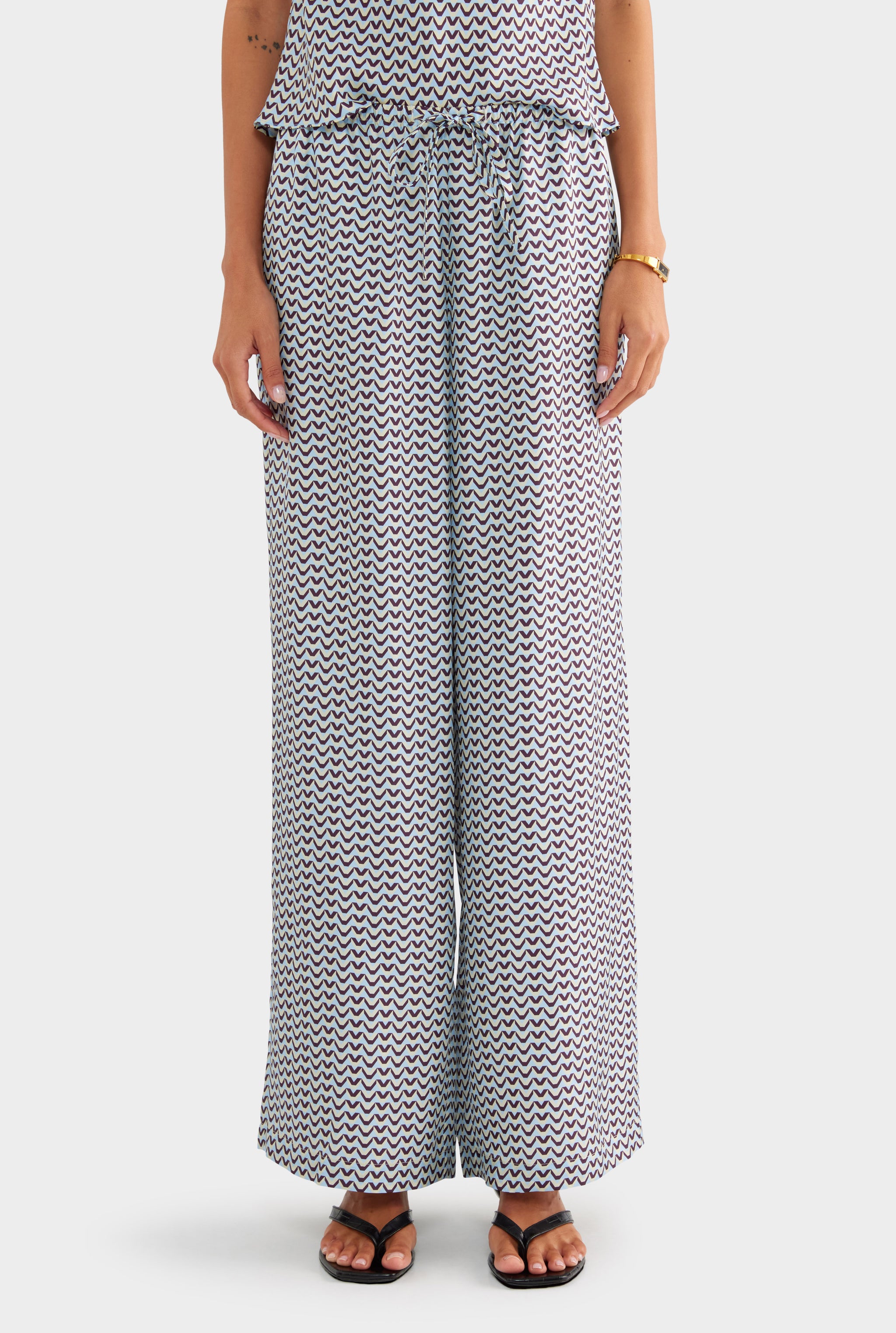 Relaxed Silk Drawstring Pant - Blue/Plum/Butter V Monogram - XS