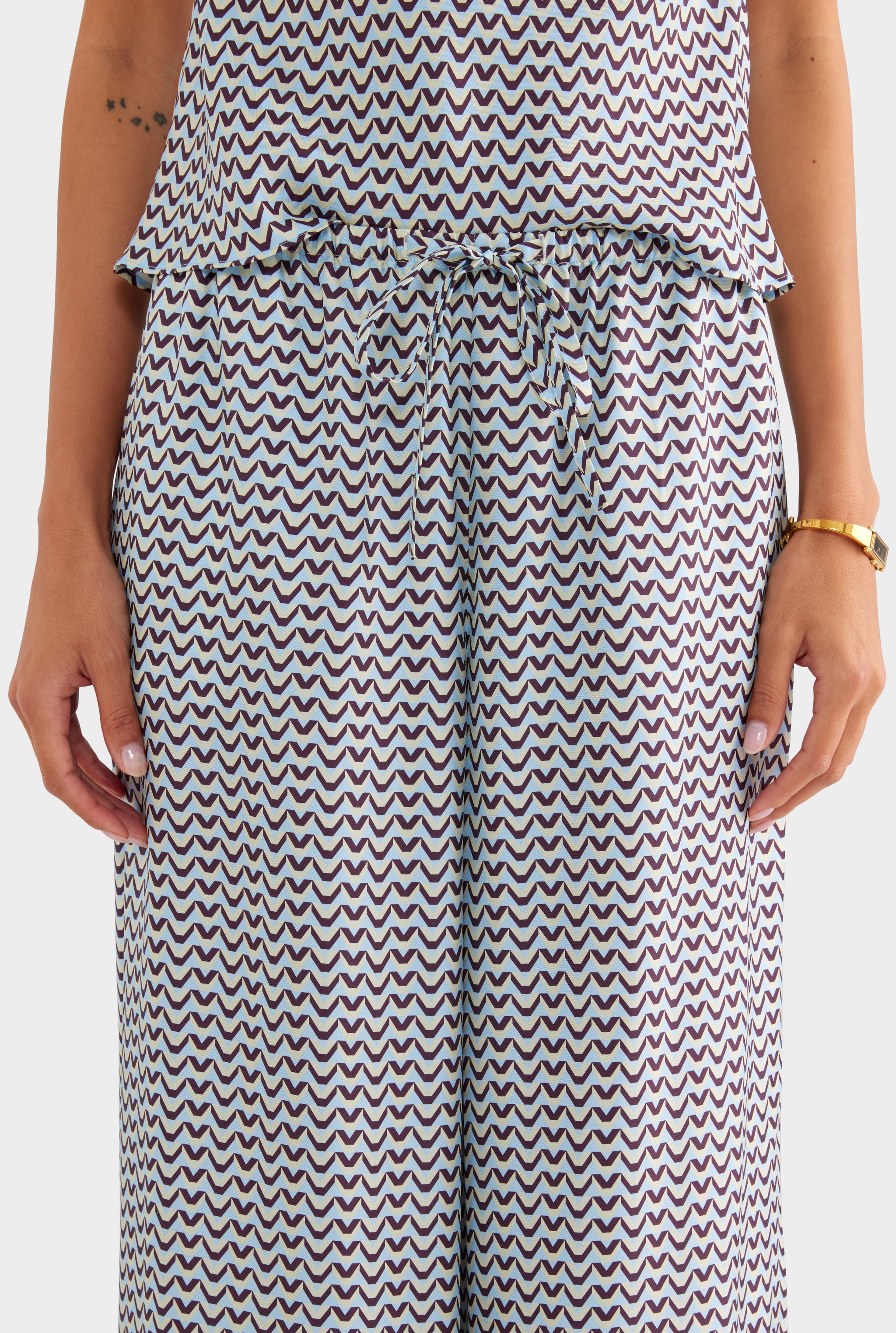 Relaxed Silk Drawstring Pant - Blue/Plum/Butter V Monogram - XS