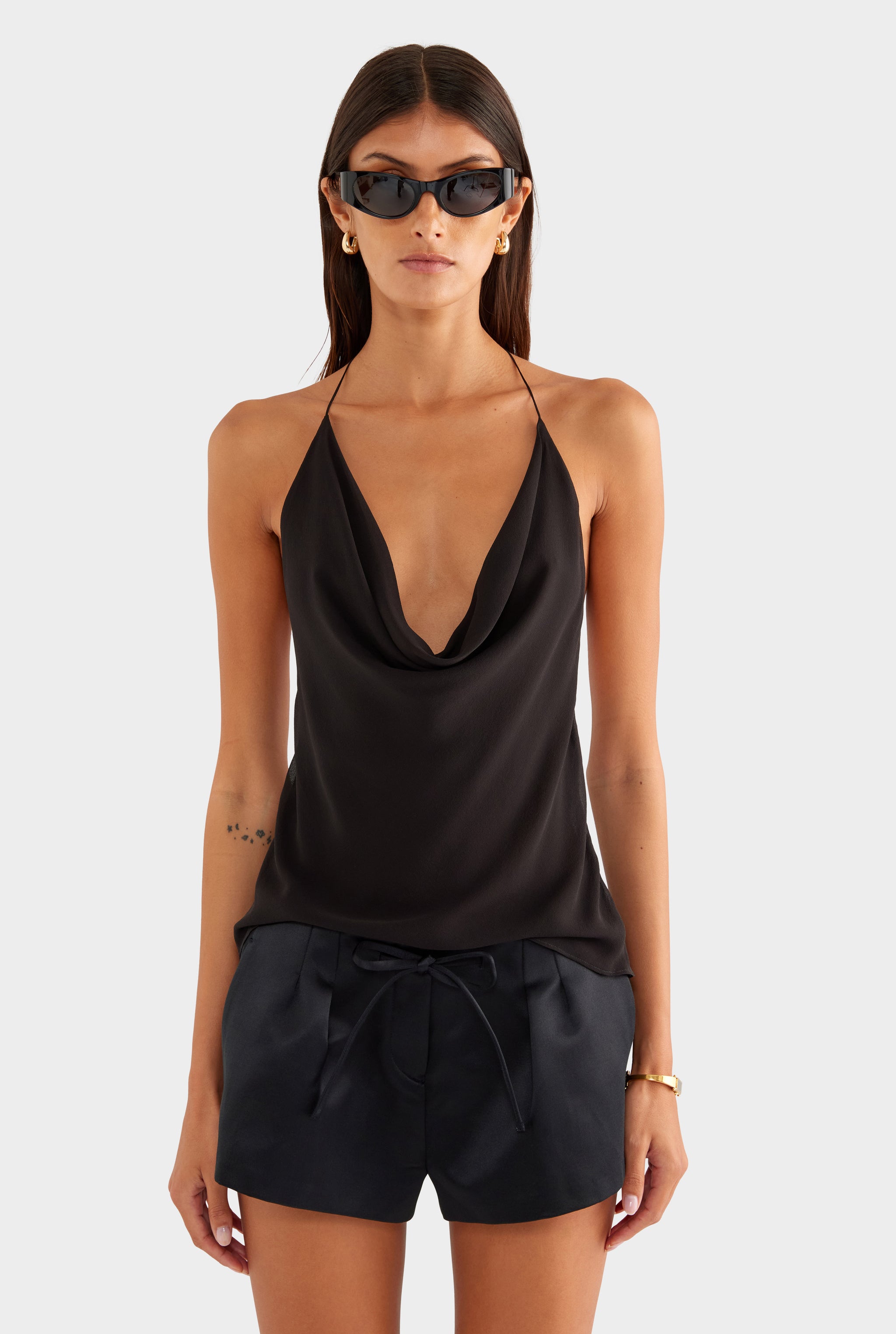 Silk Cotton Drawstring Short - Black - XS