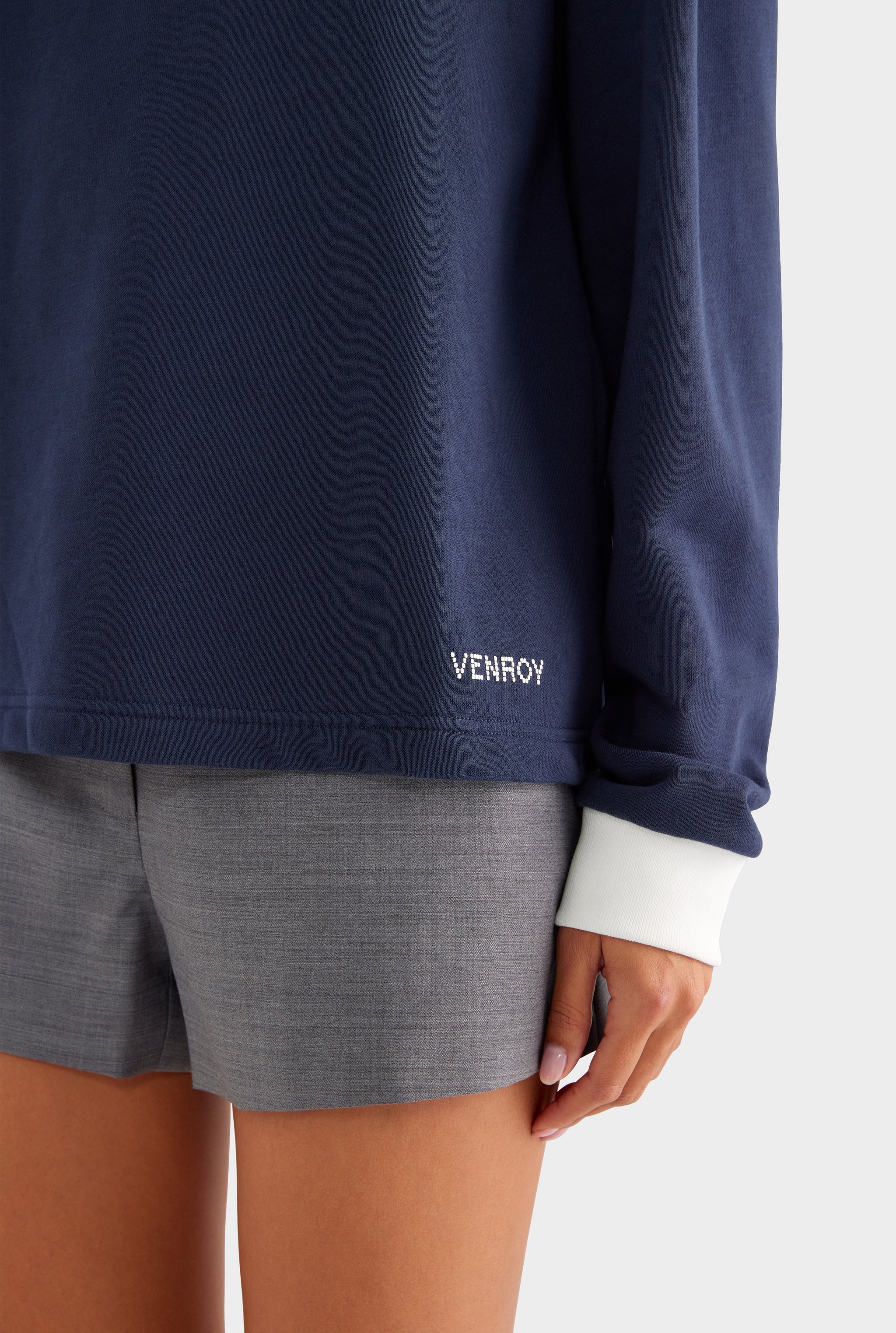 Cotton Long Sleeve Polo - Navy/Marseille Doily - XS
