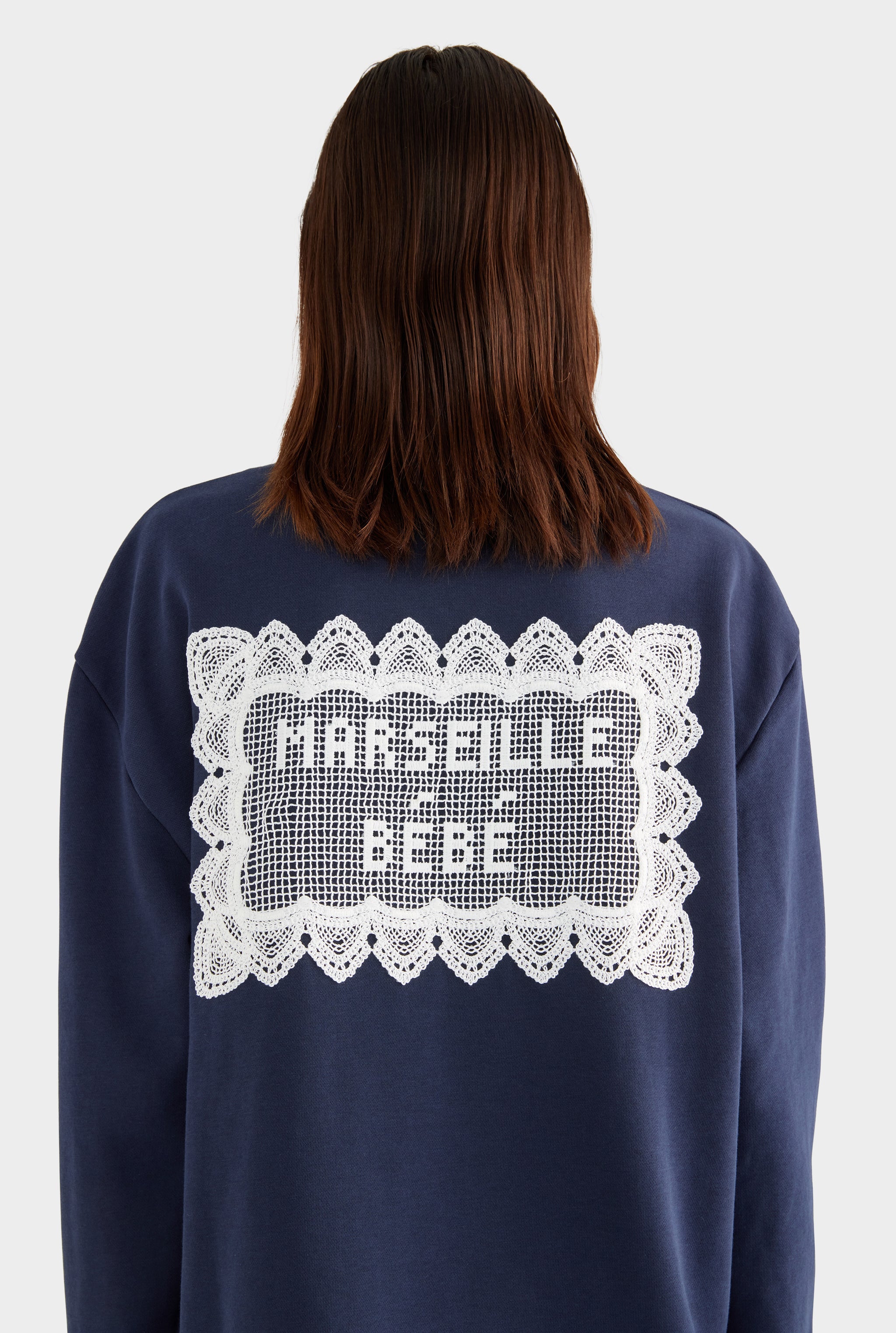 Cotton Long Sleeve Polo - Navy/Marseille Doily - XS