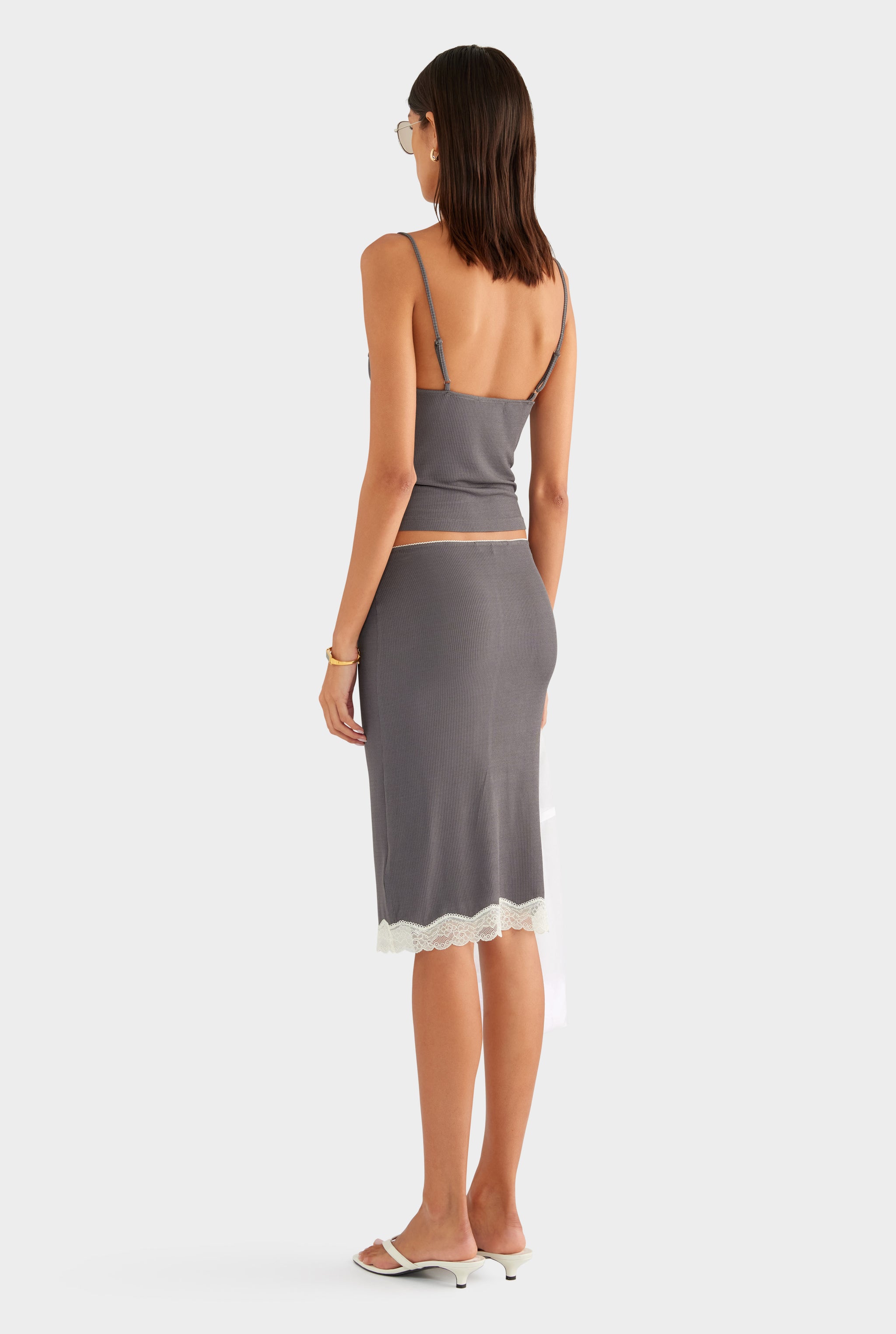 Lace Rib Cami - Dark Grey/Antique White - XS