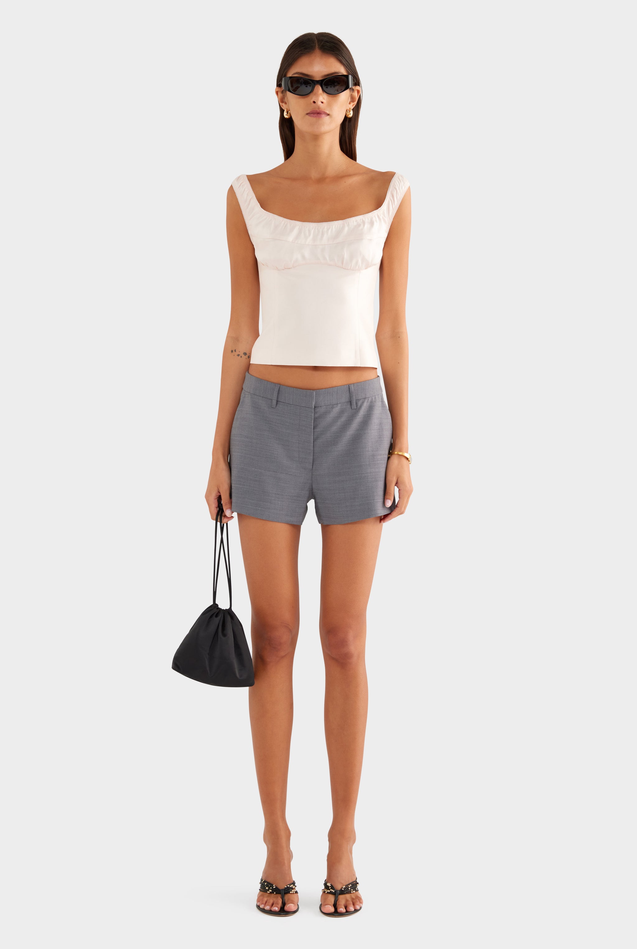 Wool Tailored Mini Short - Charcoal Marl - XS