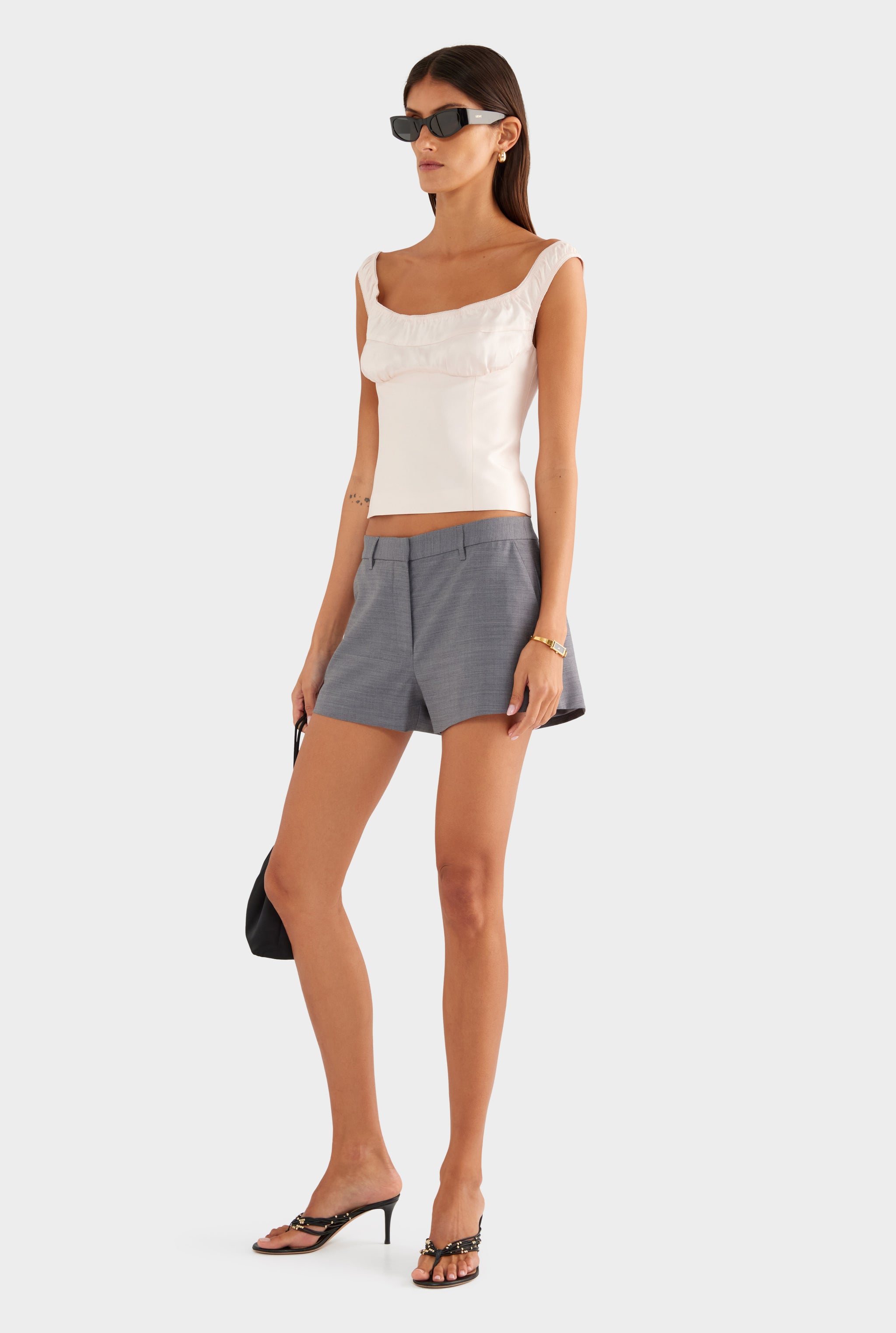 Wool Tailored Mini Short - Charcoal Marl - XS