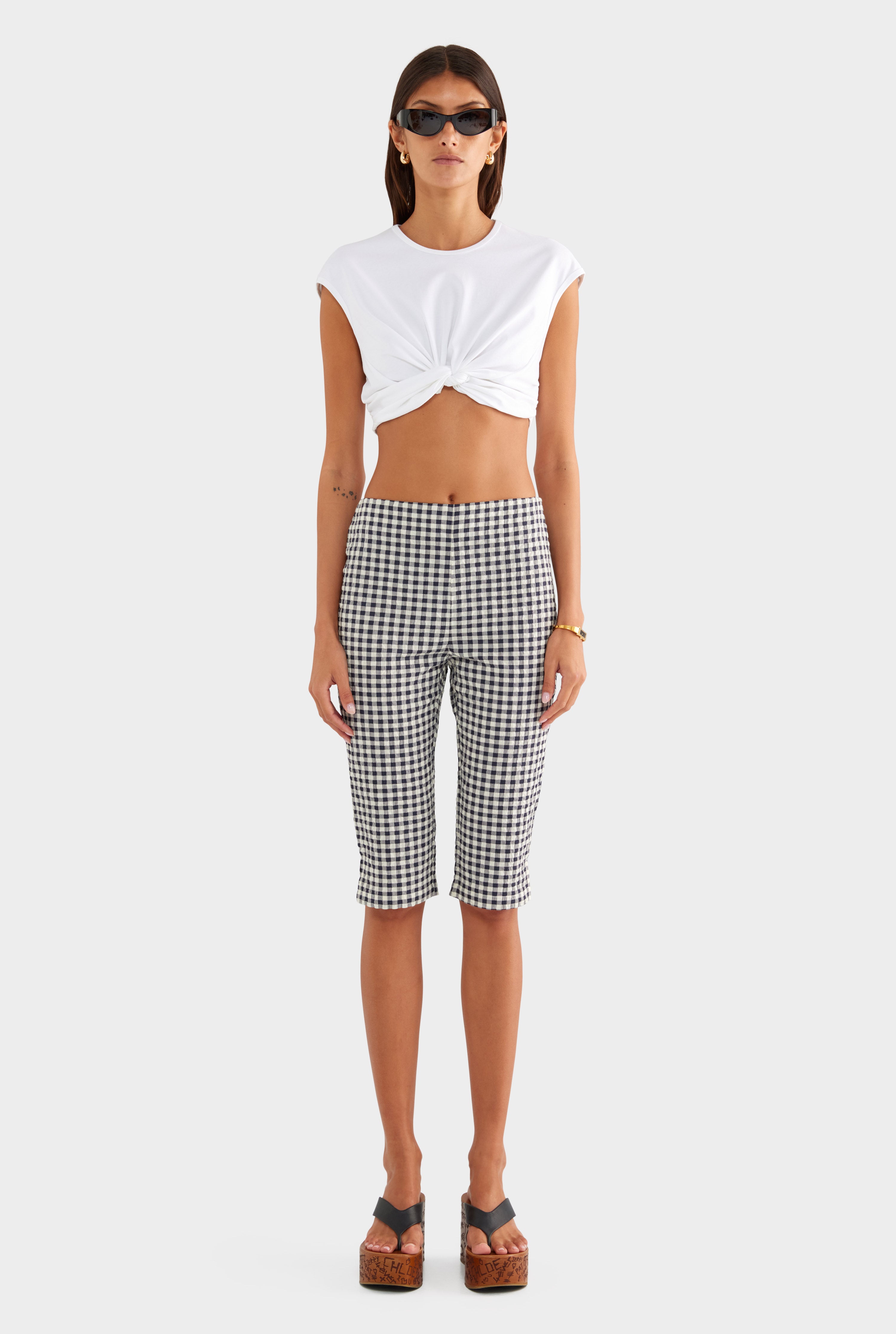 Gingham Capri Pant - Navy/Cream Gingham - XS