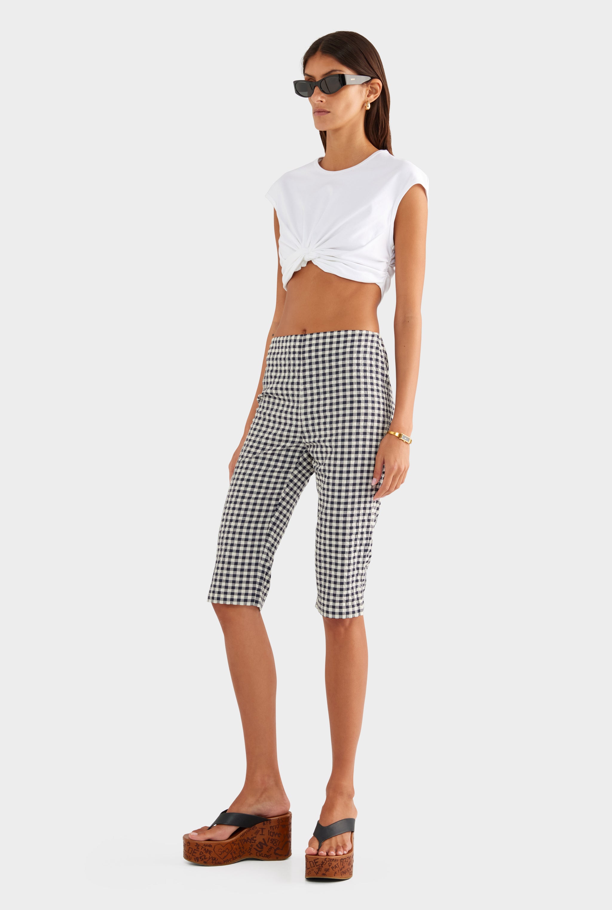 Gingham Capri Pant - Navy/Cream Gingham - XS