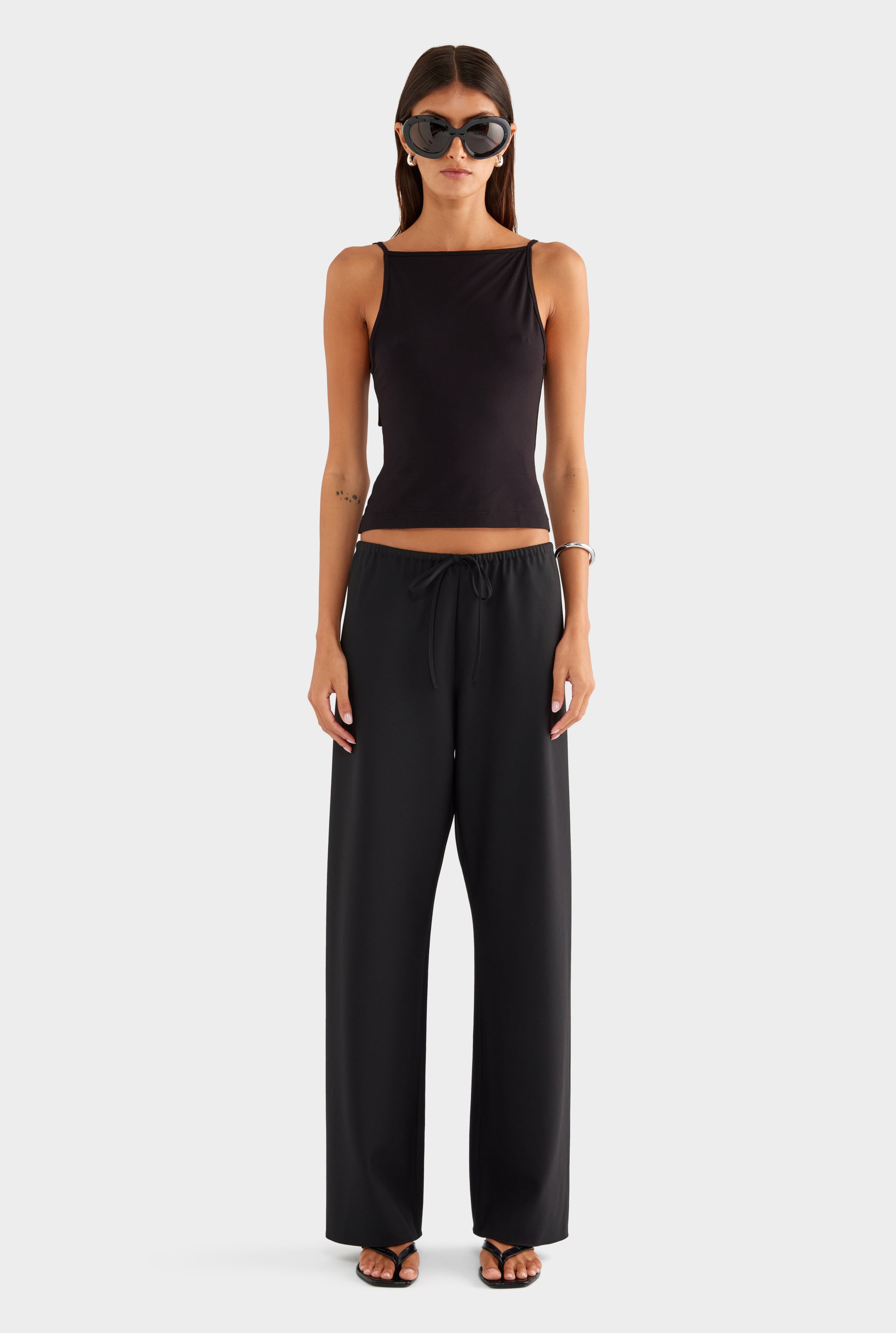 Bias Wool Drawstring Pant - Black - XS