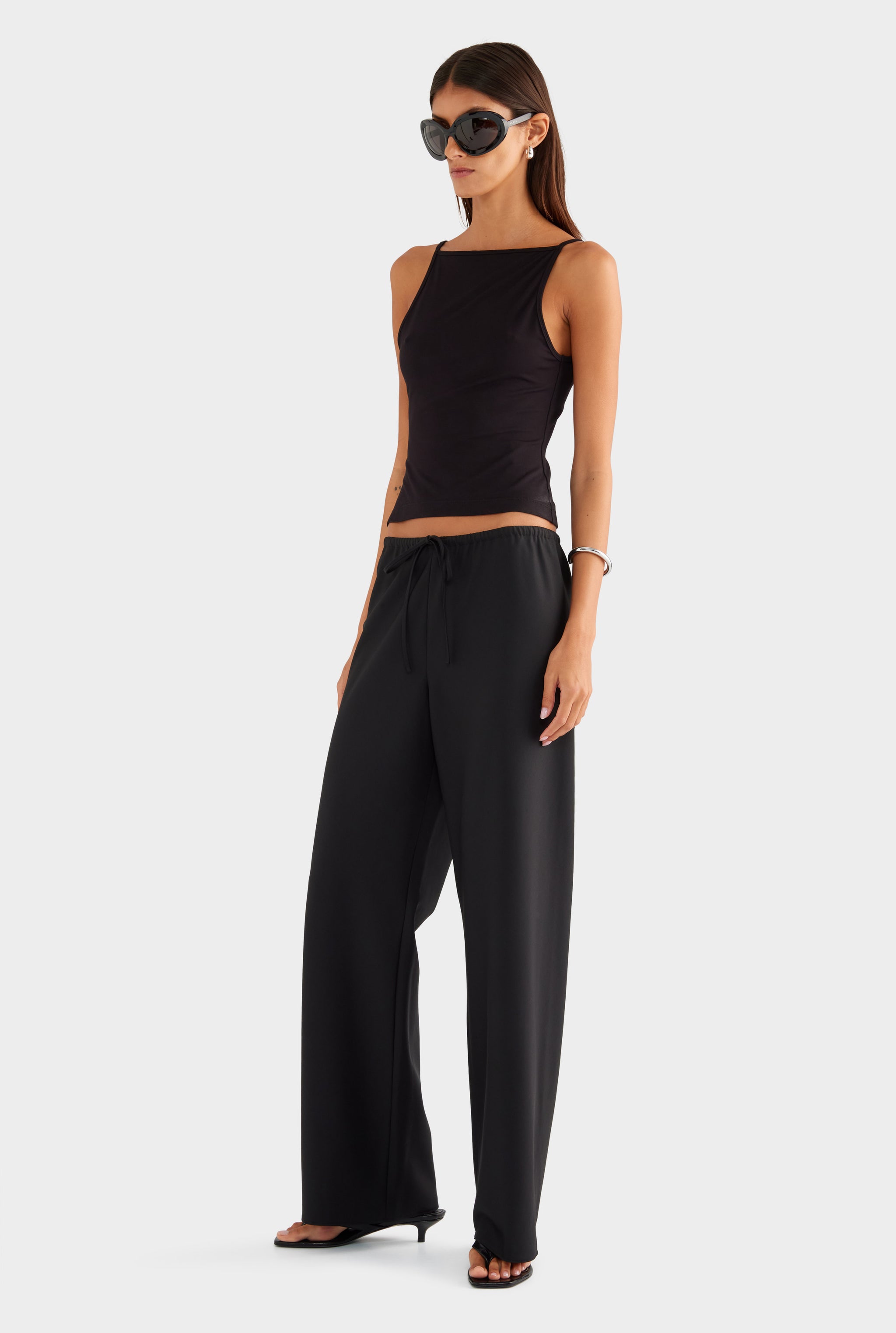 Bias Wool Drawstring Pant - Black - XS
