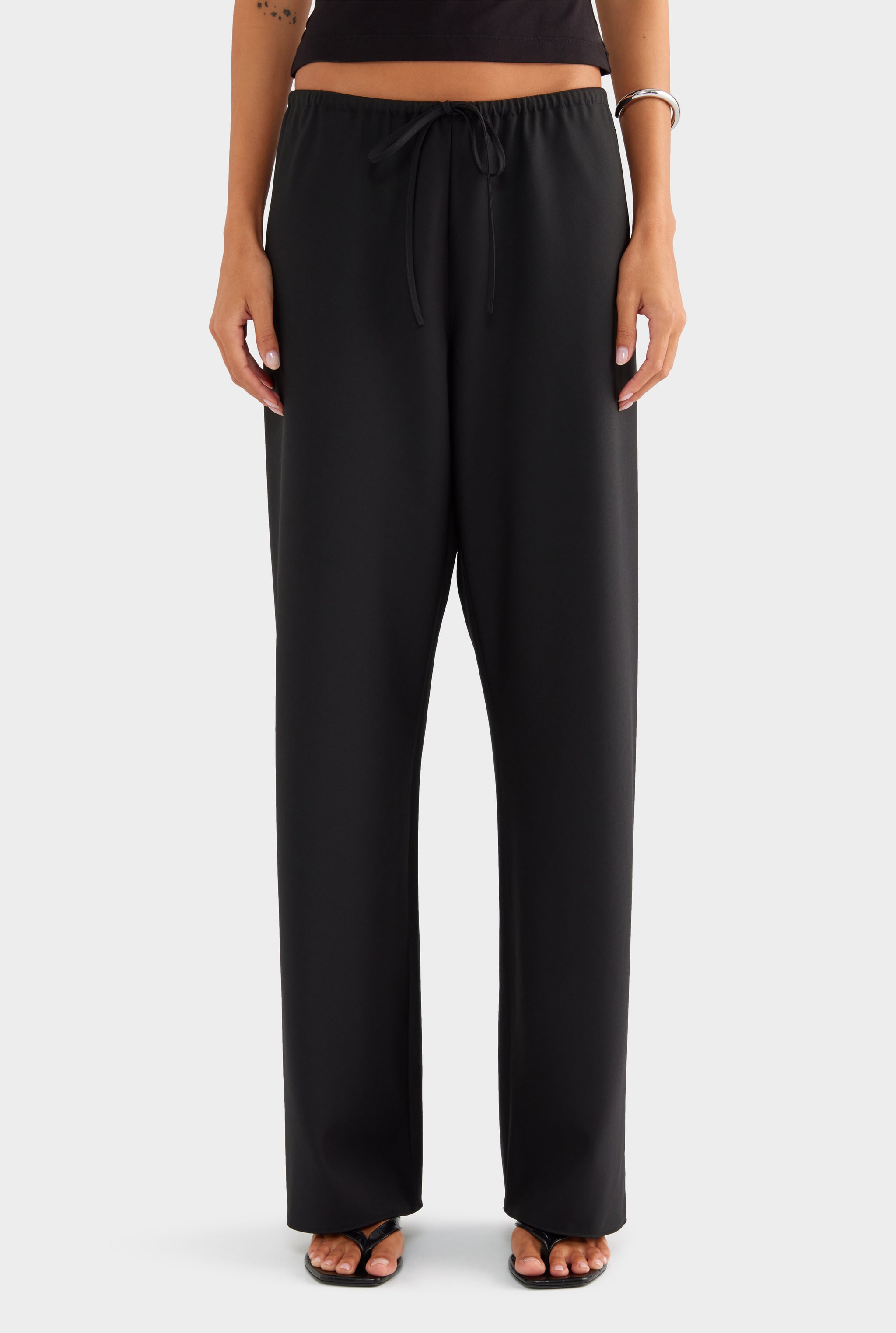 Bias Wool Drawstring Pant - Black - XS