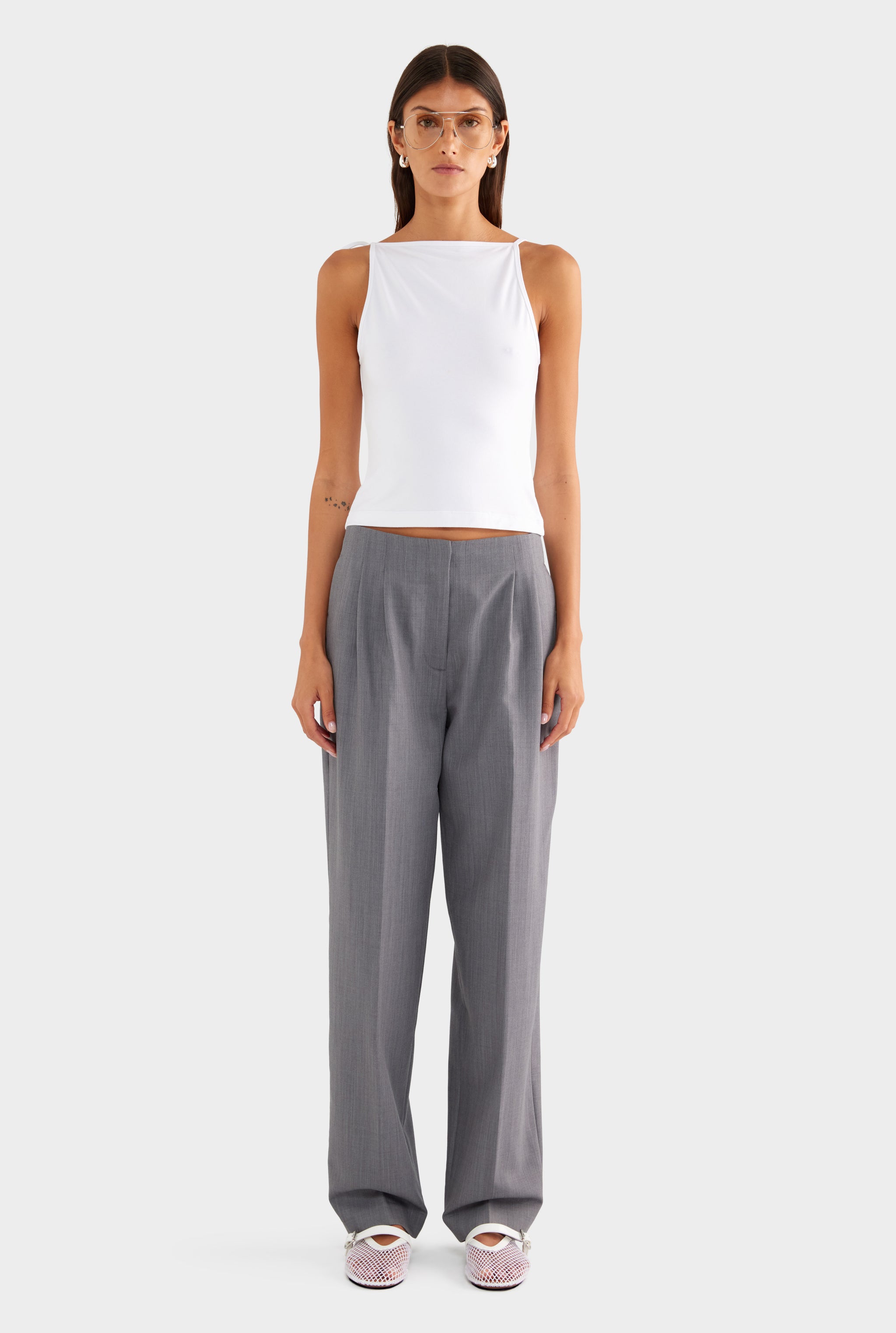 Tailored Pleat Trouser - Charcoal Marl - XS