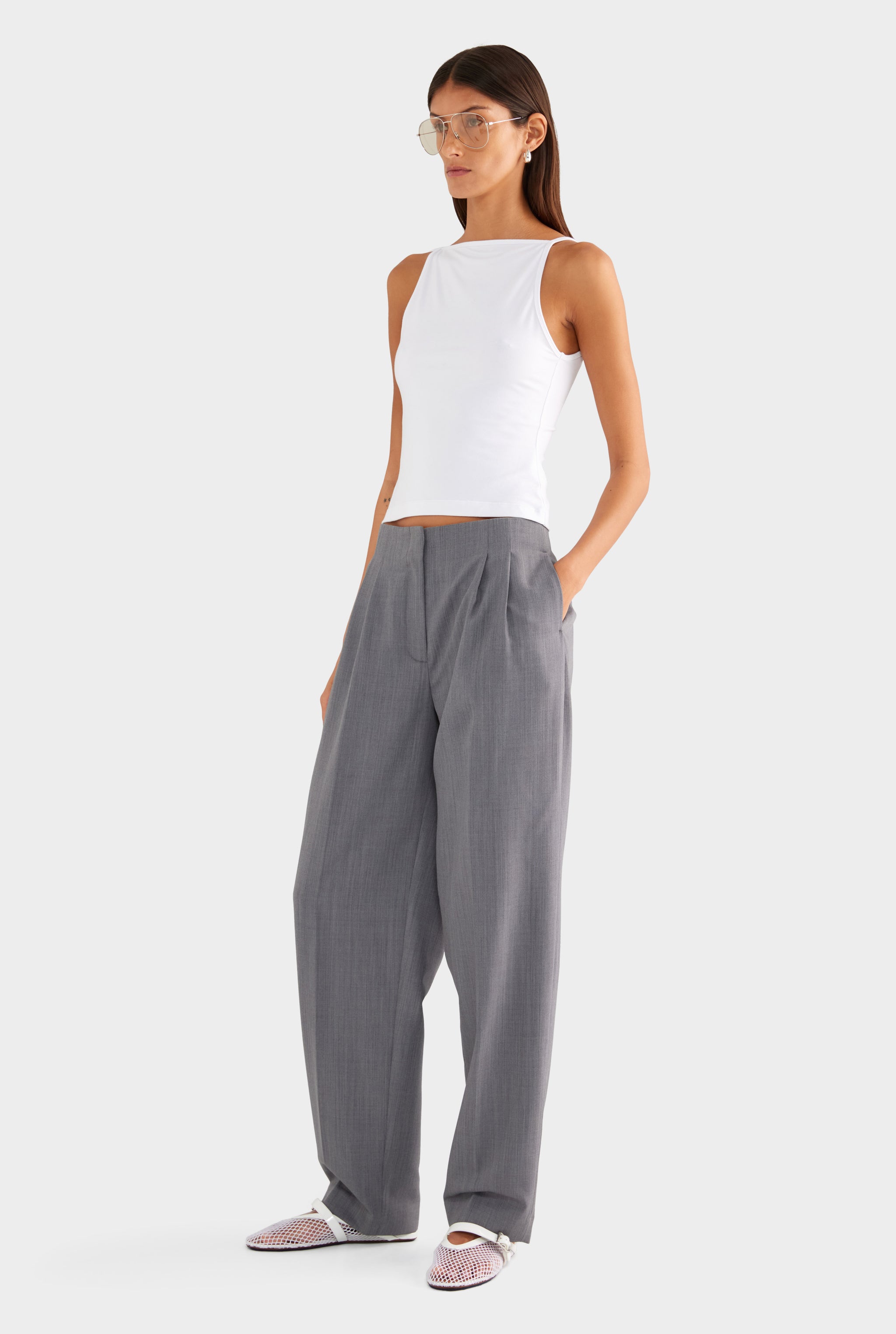 Tailored Pleat Trouser - Charcoal Marl - XS