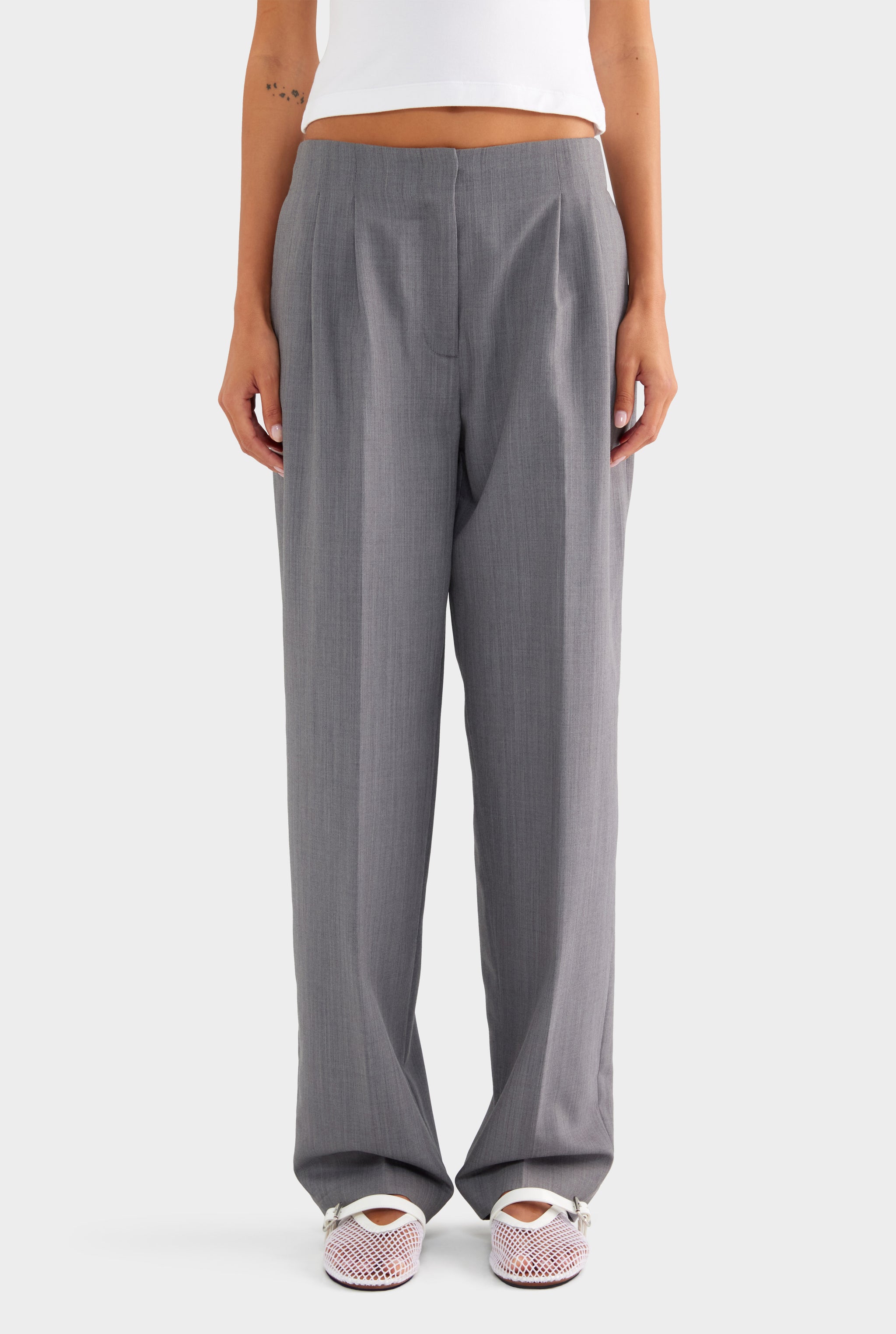 Tailored Pleat Trouser - Charcoal Marl - XS