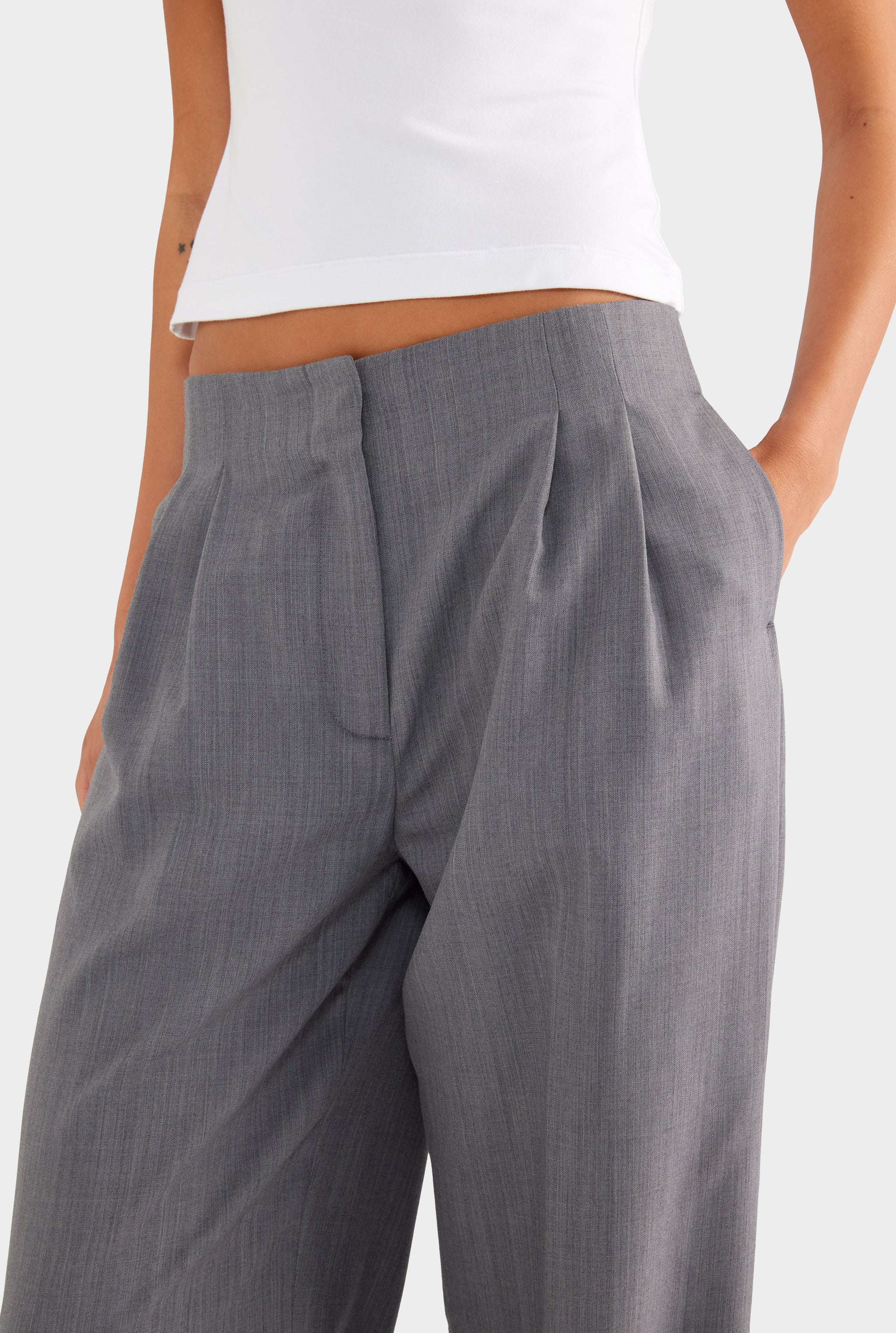 Tailored Pleat Trouser - Charcoal Marl - XS