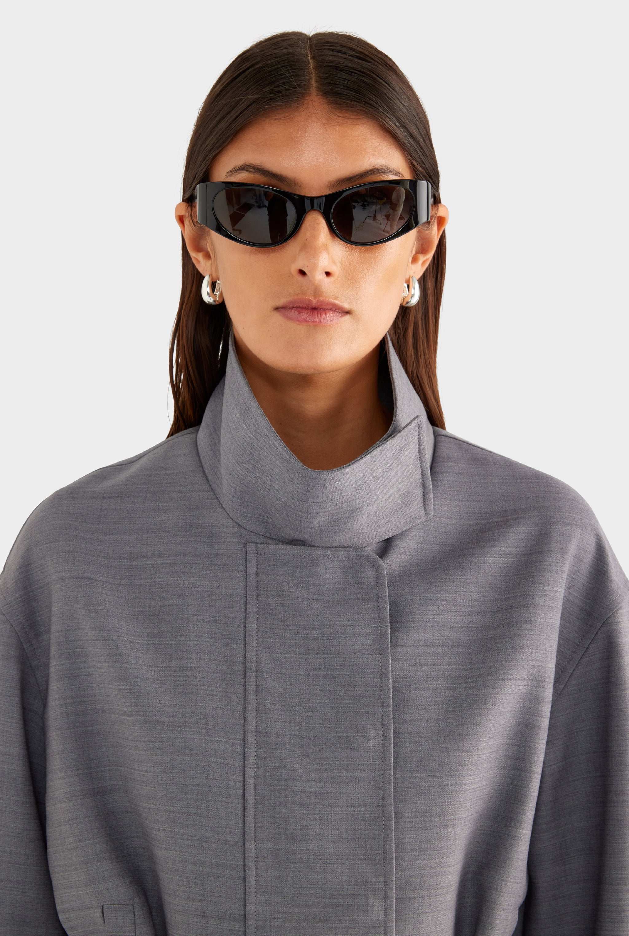 Wool Funnel Neck Jacket - Charcoal Marl - XS
