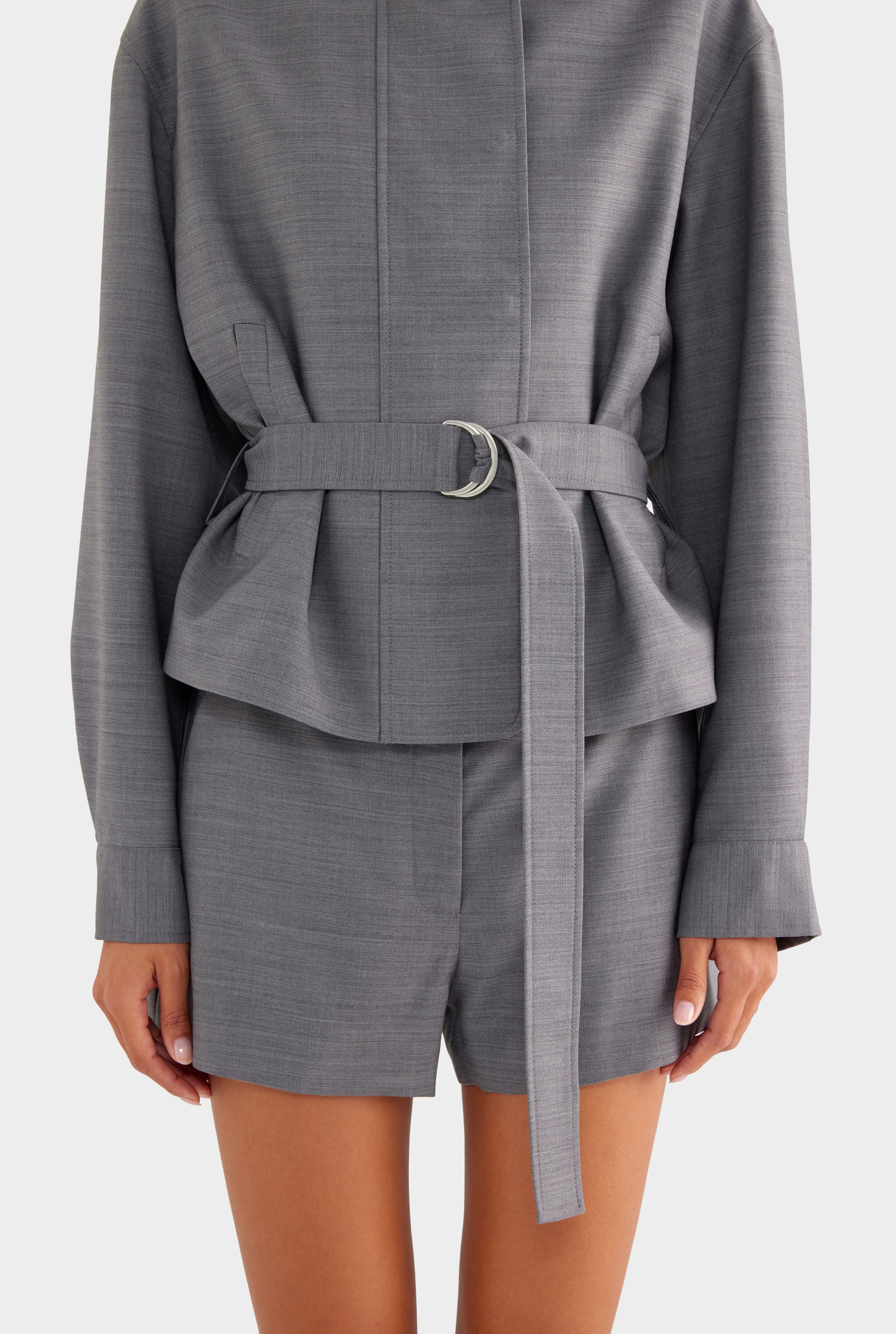 Wool Funnel Neck Jacket - Charcoal Marl - XS