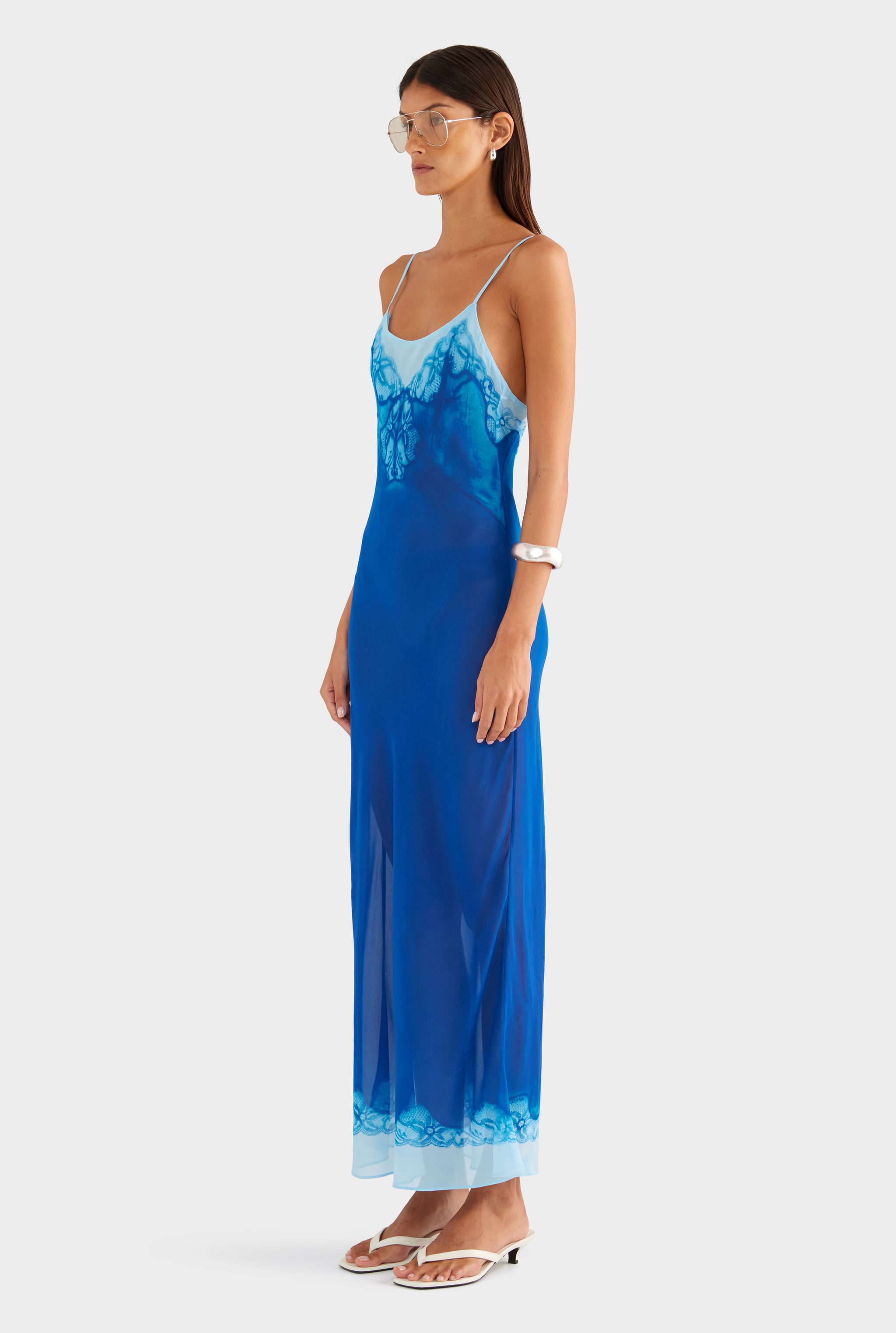 Silk Georgette Slip Dress - Indigo Cyanotype Lace - XS