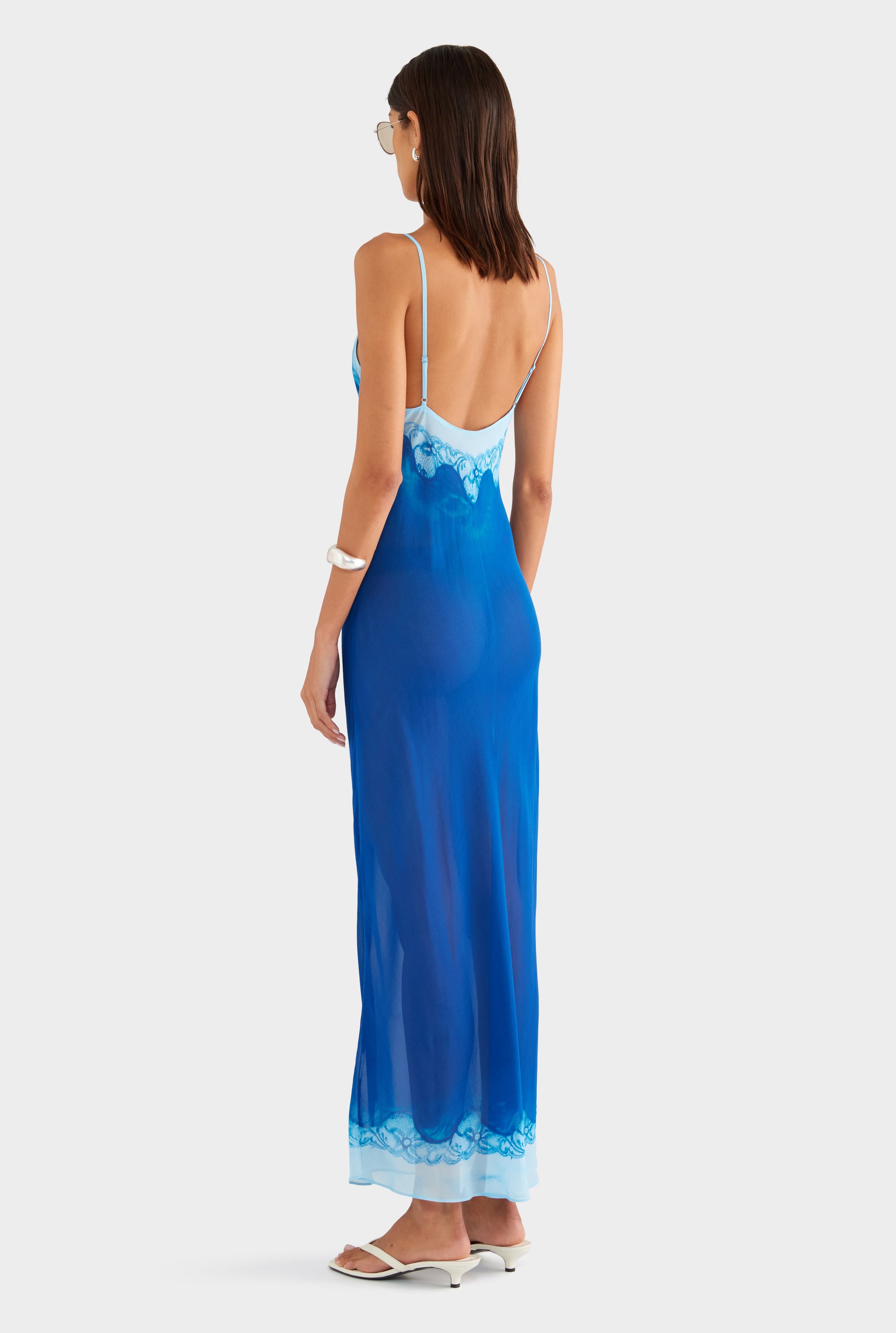 Silk Georgette Slip Dress - Indigo Cyanotype Lace - XS