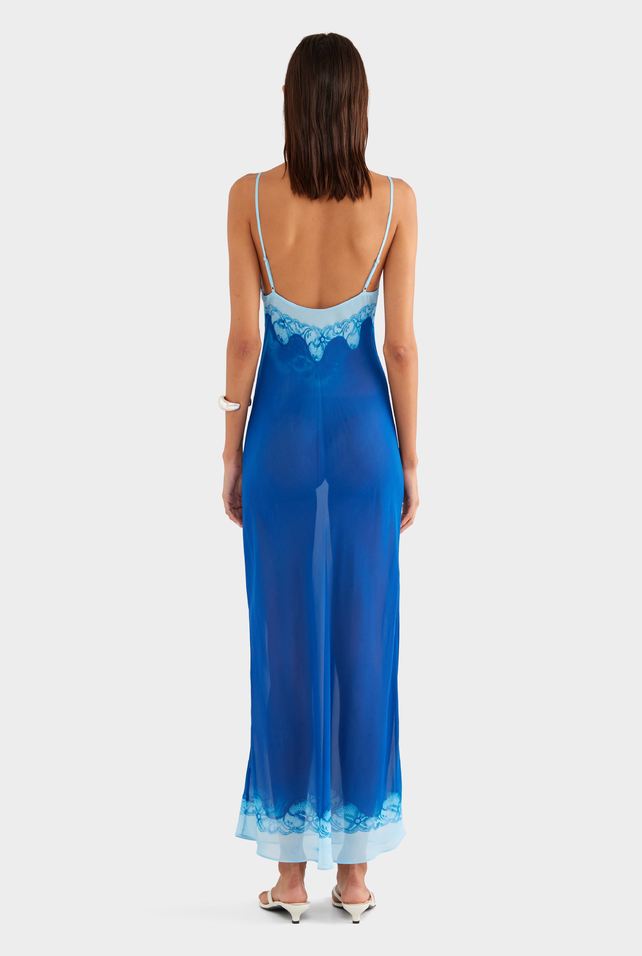 Silk Georgette Slip Dress - Indigo Cyanotype Lace - XS
