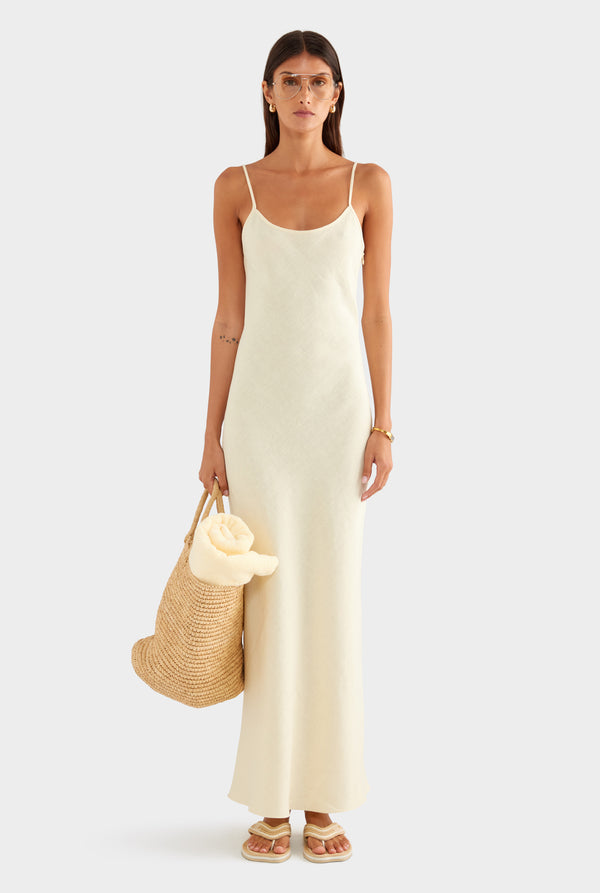 Linen Slip Dress - Buttercream - XS