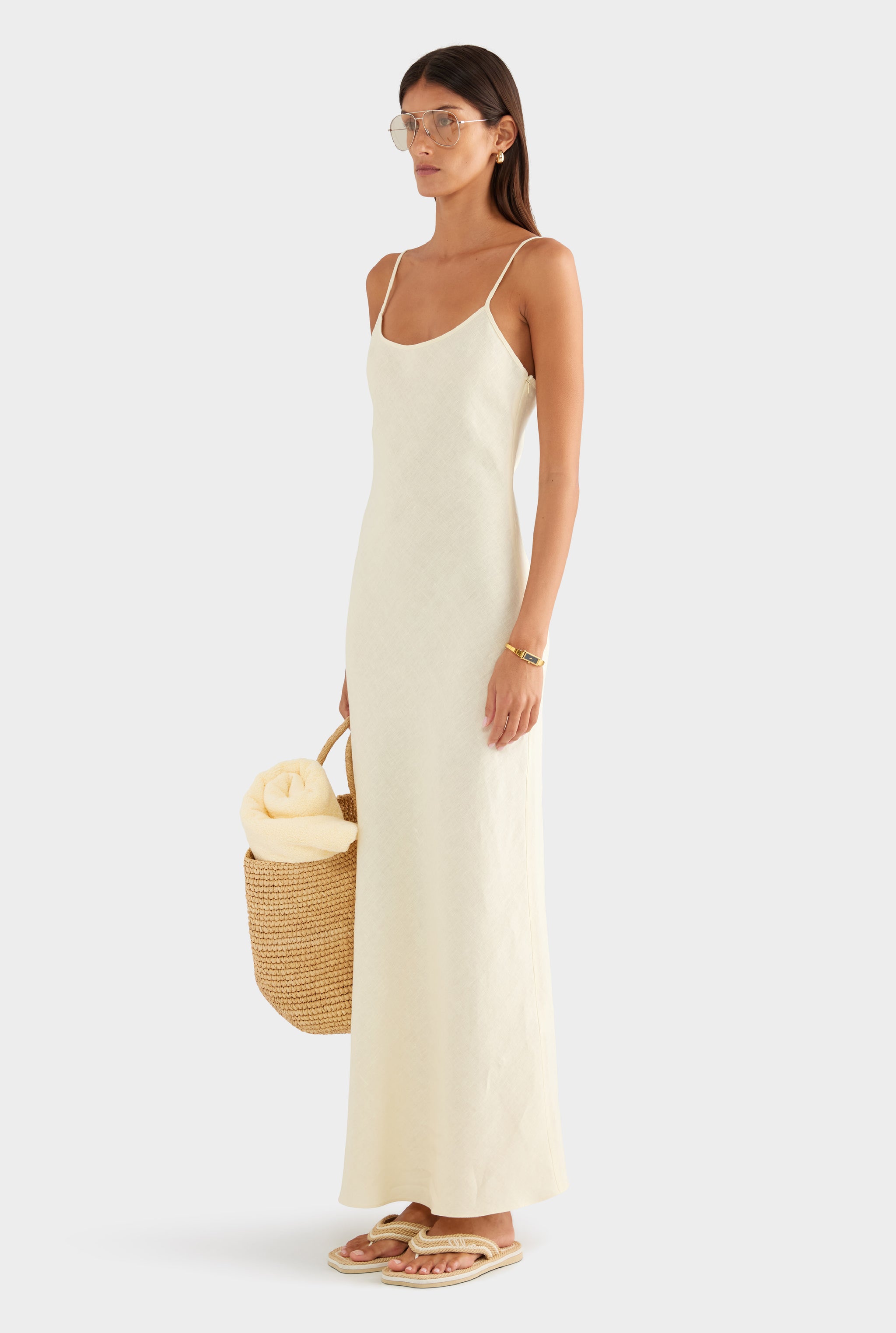 Linen Slip Dress - Buttercream - XS