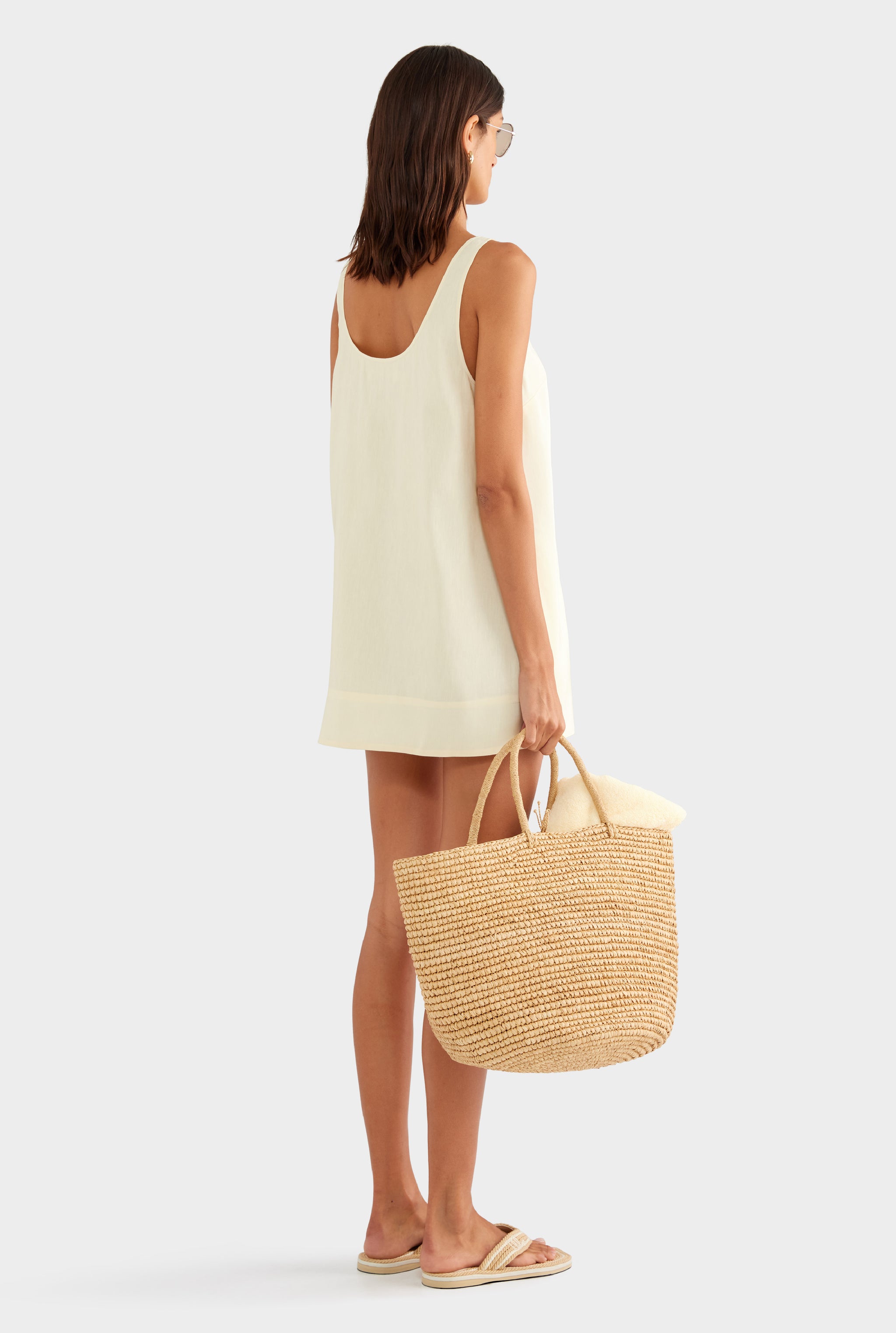 Silk Linen Shift Mini Dress - Buttercream - XS