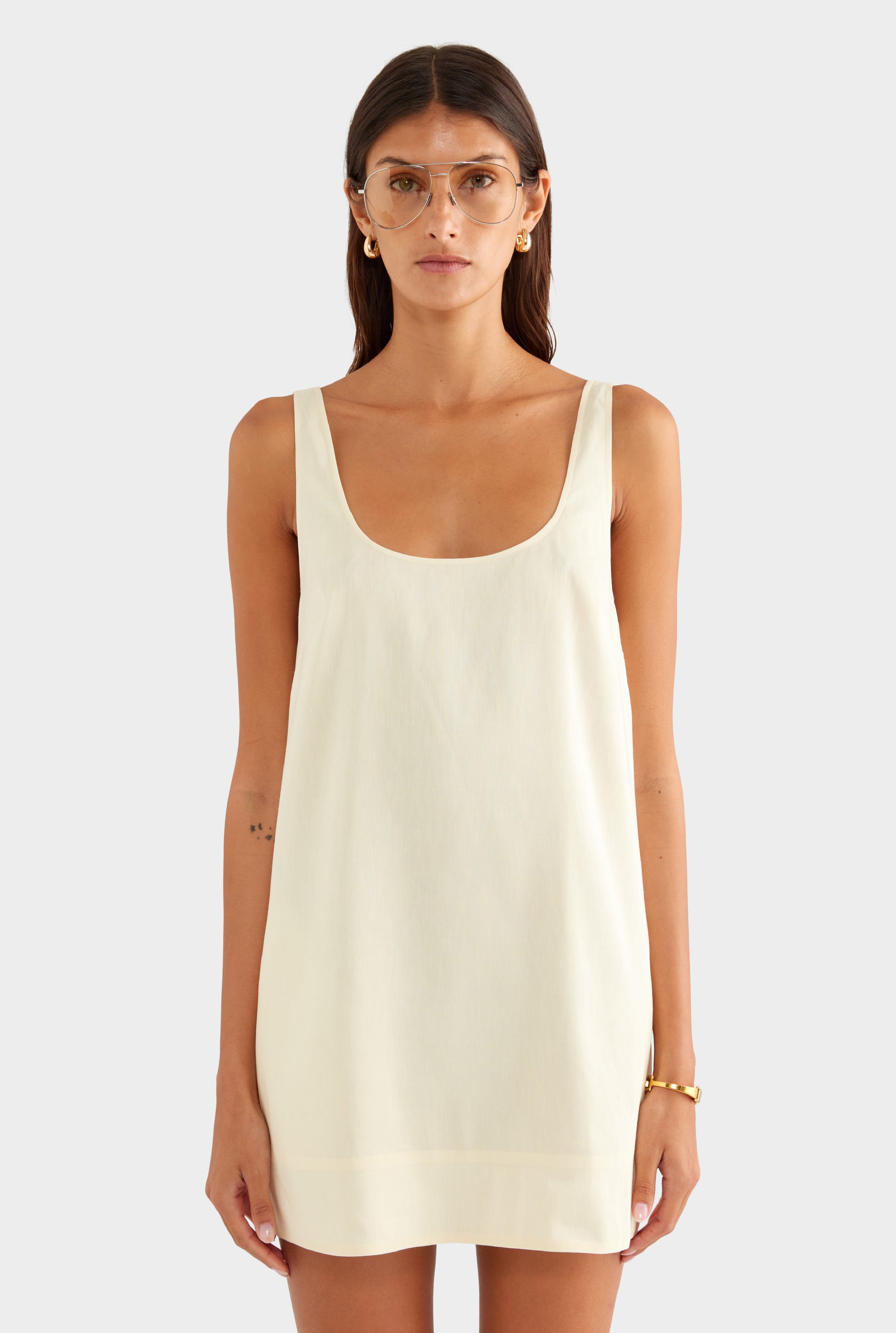 Silk Linen Shift Mini Dress - Buttercream - XS