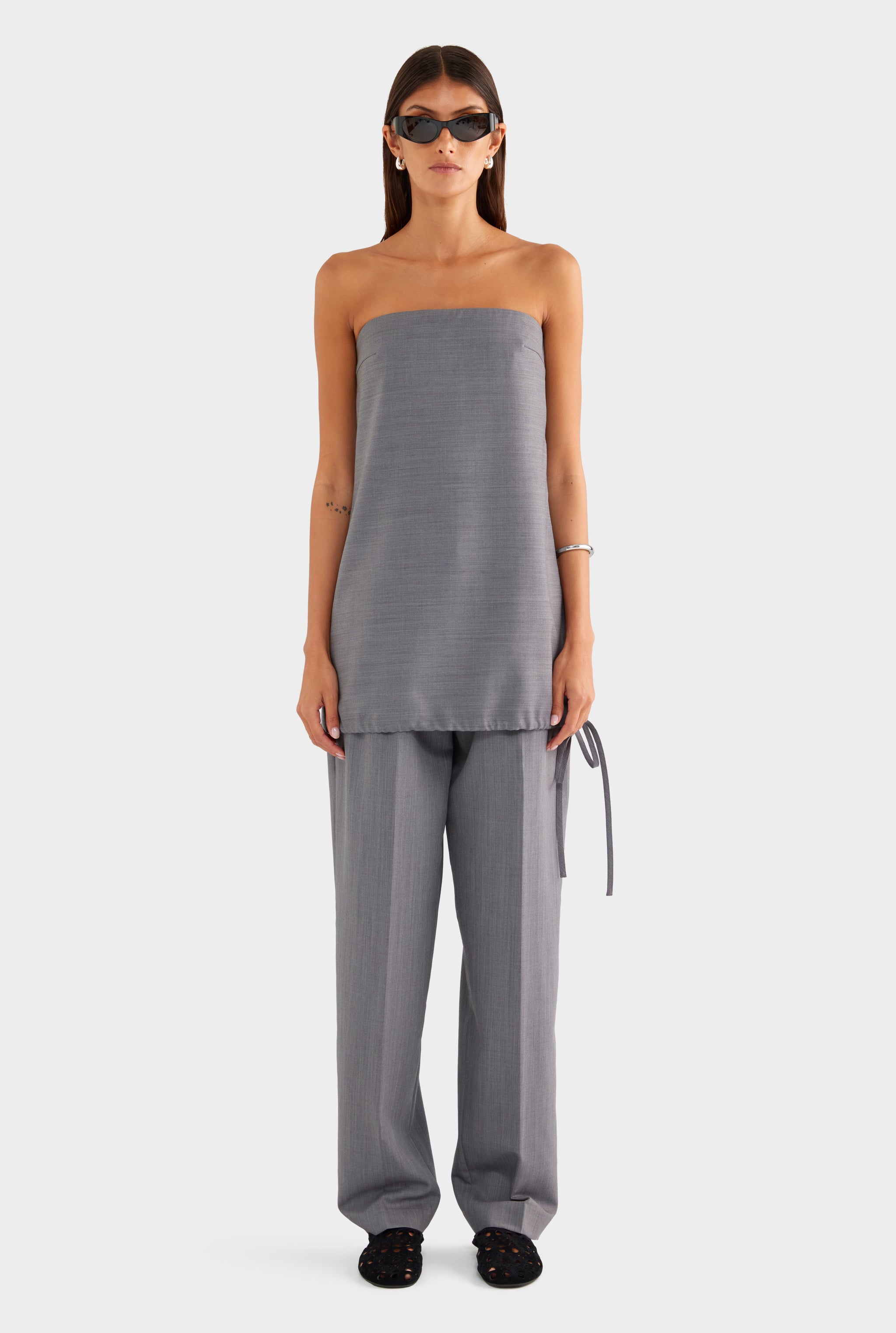 Strapless Wool Mini Dress - Charcoal Marl - XS