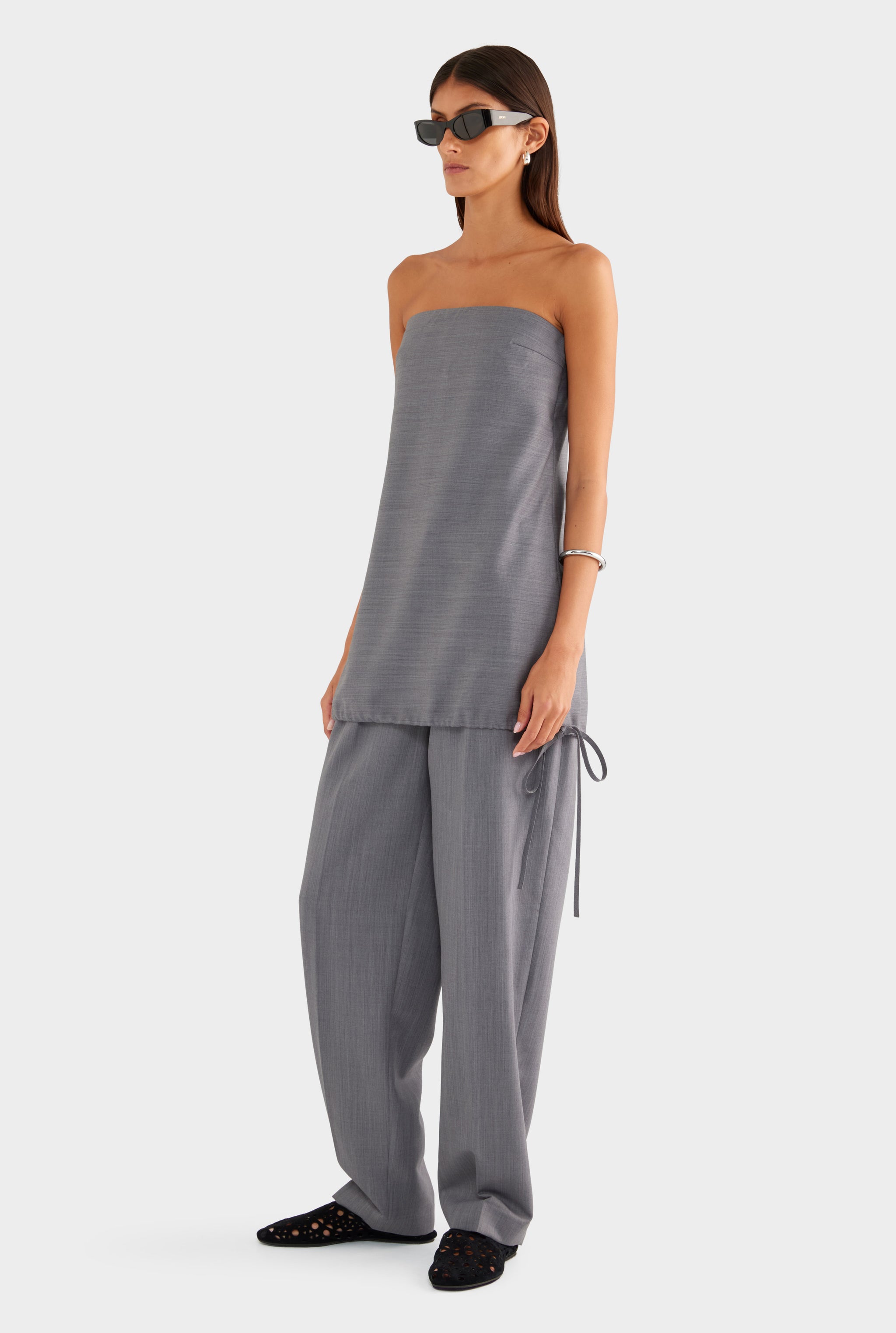 Strapless Wool Mini Dress - Charcoal Marl - XS