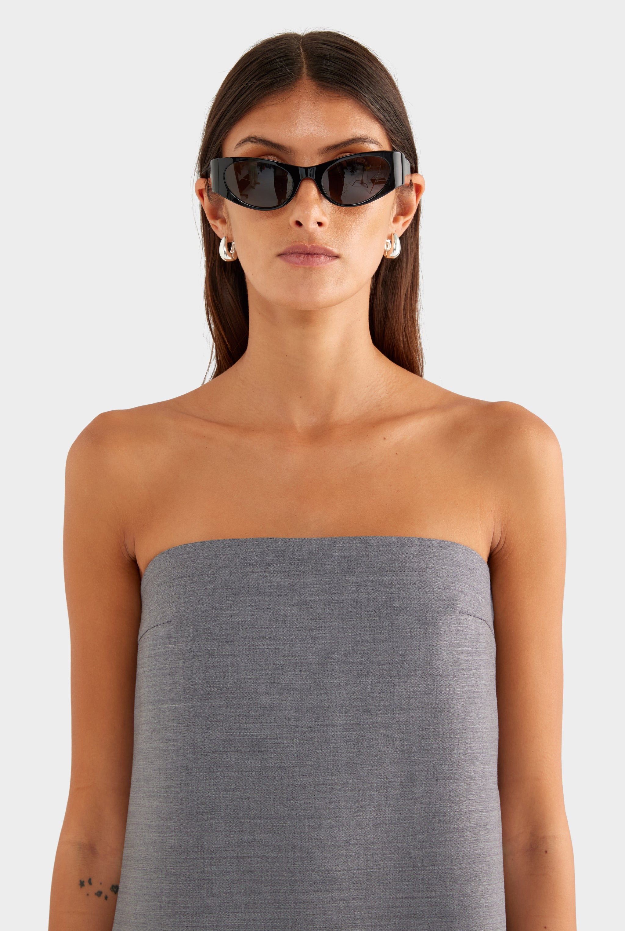 Strapless Wool Mini Dress - Charcoal Marl - XS