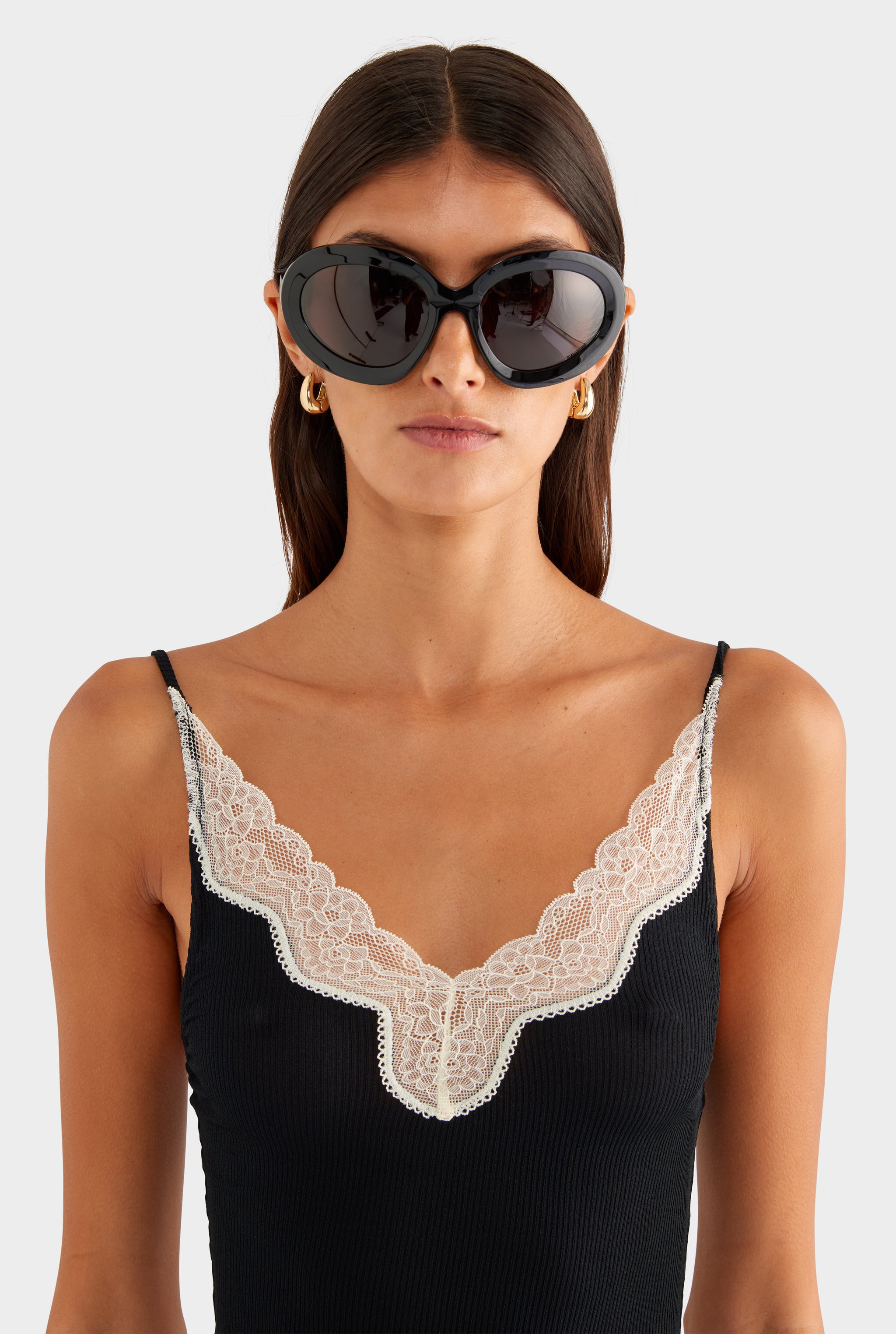 Lace Rib Tank Dress - Black/Antique White - XS
