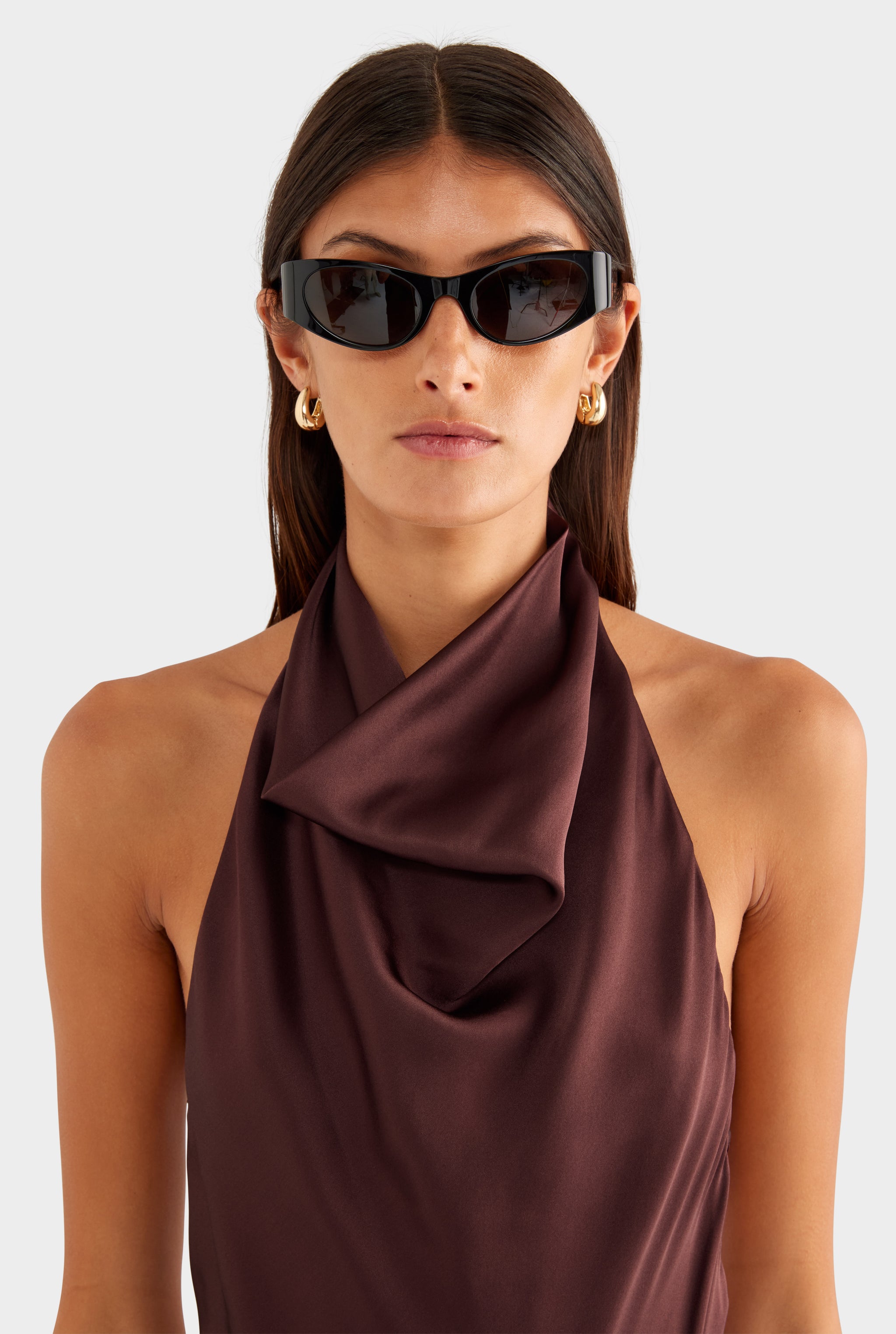 Draped Silk Lace Halter Mini Dress - Dark Plum - XS