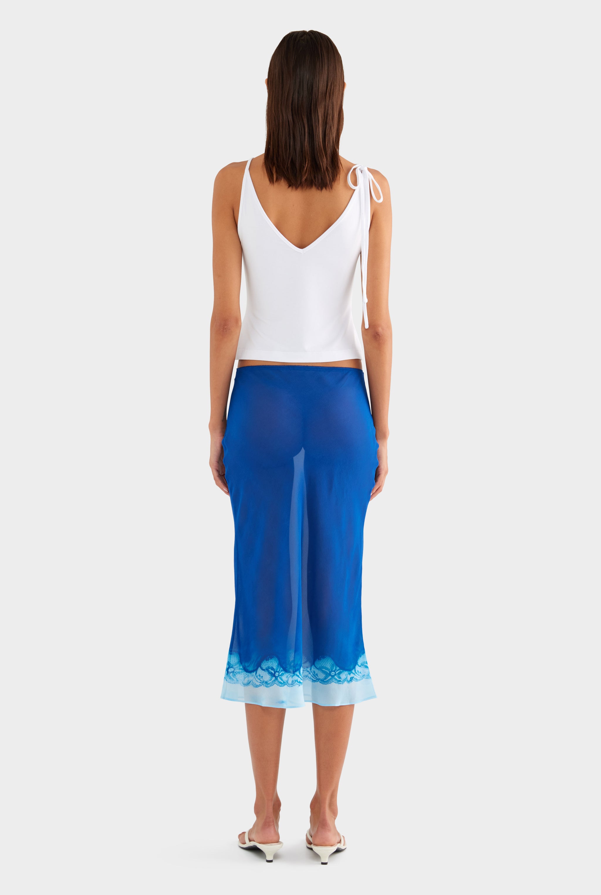 Silk Bias Midi Skirt - Indigo Cyanotype Lace - XS