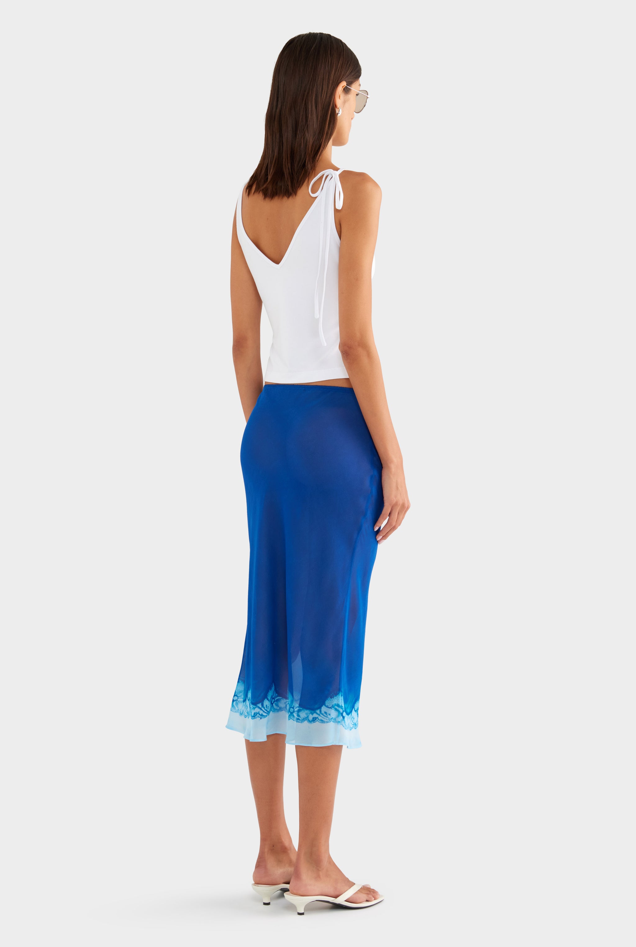 Silk Bias Midi Skirt - Indigo Cyanotype Lace - XS