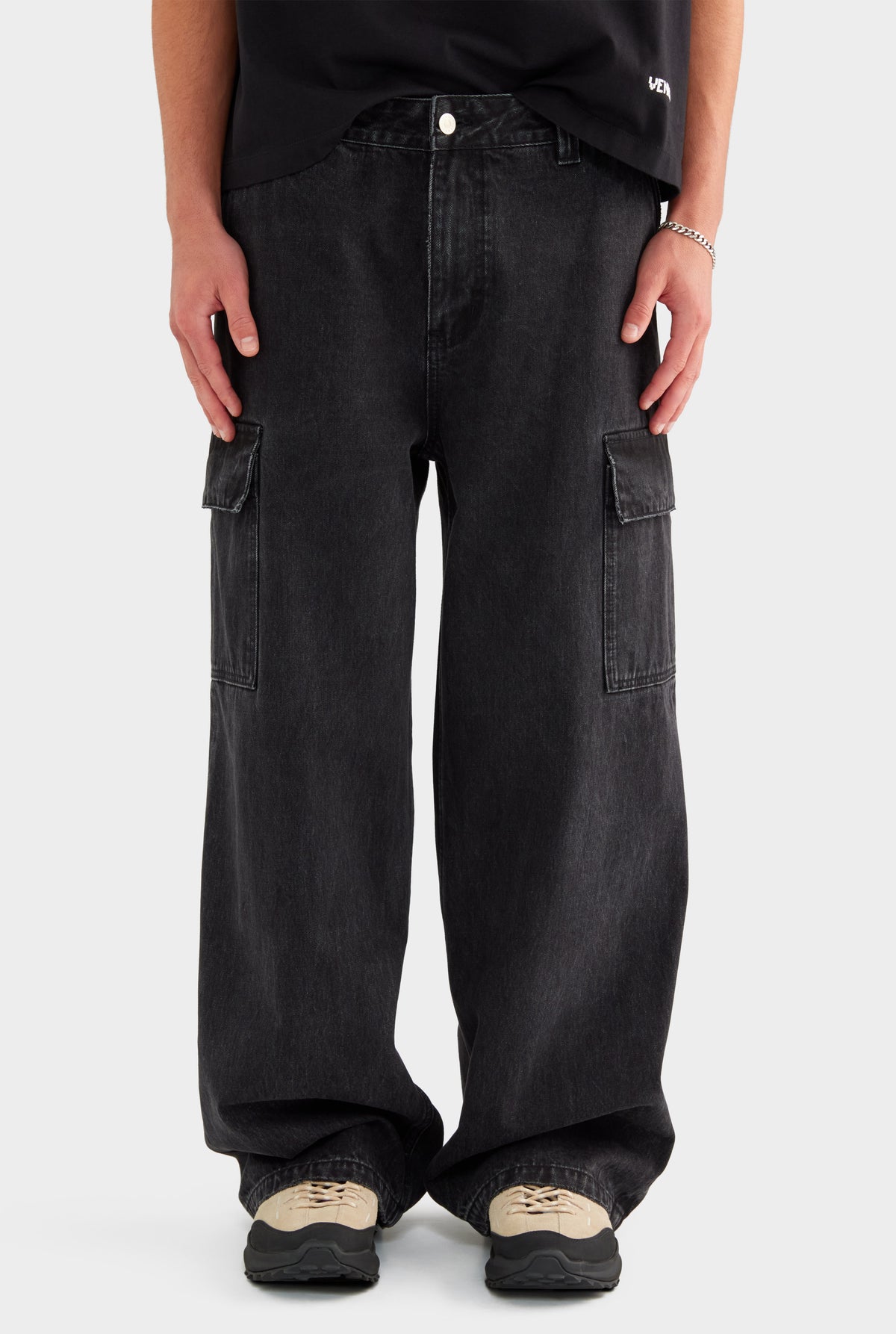Baggy Denim Cargo - Washed Black - 100% Cotton / Washed Black / 28
