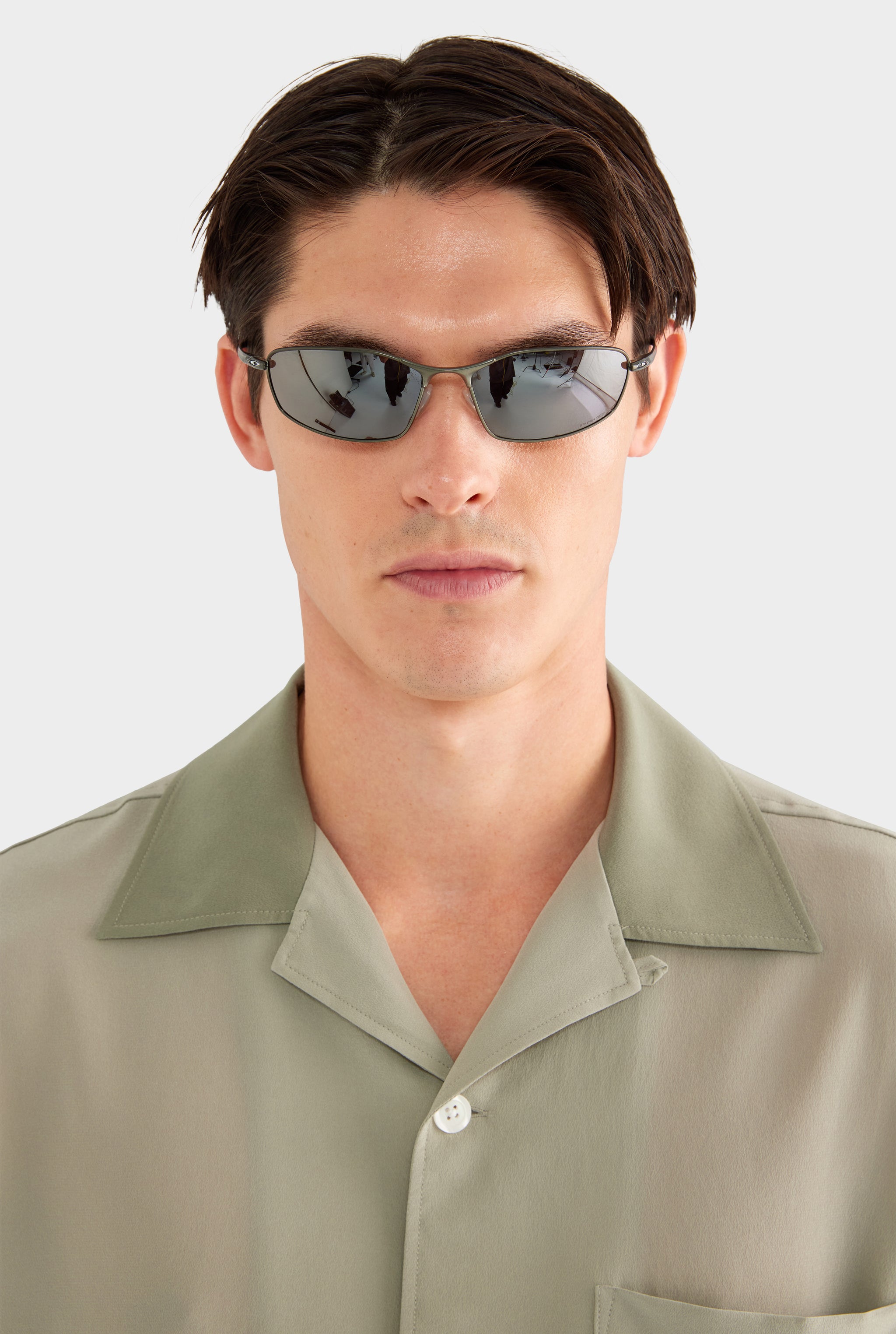 SS Silk Camp Collar Shirt - Dried Sage/Slate Olive - 100% Silk / Dried Sage/Slate Olive / XS
