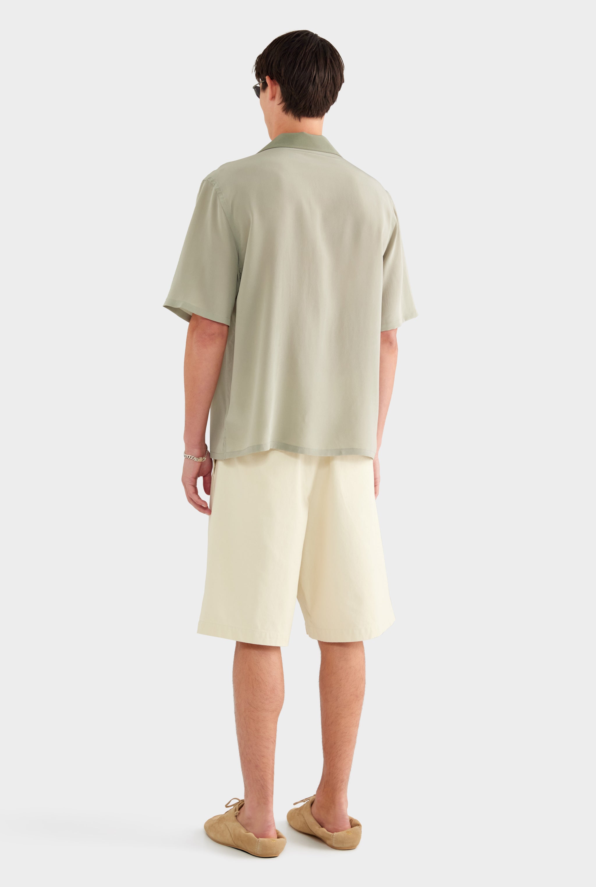 SS Silk Camp Collar Shirt - Dried Sage/Slate Olive - 100% Silk / Dried Sage/Slate Olive / XS